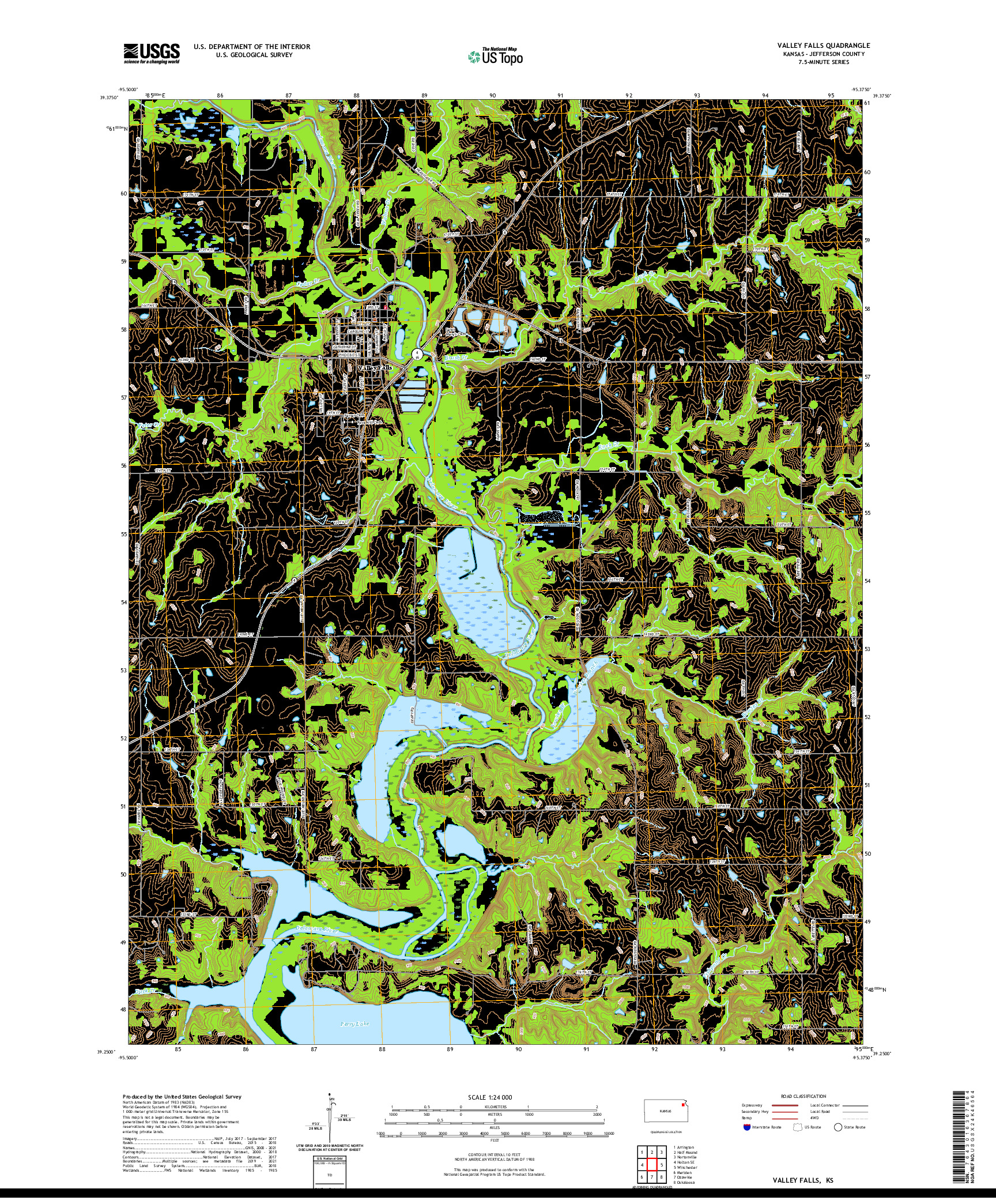 US TOPO 7.5-MINUTE MAP FOR VALLEY FALLS, KS