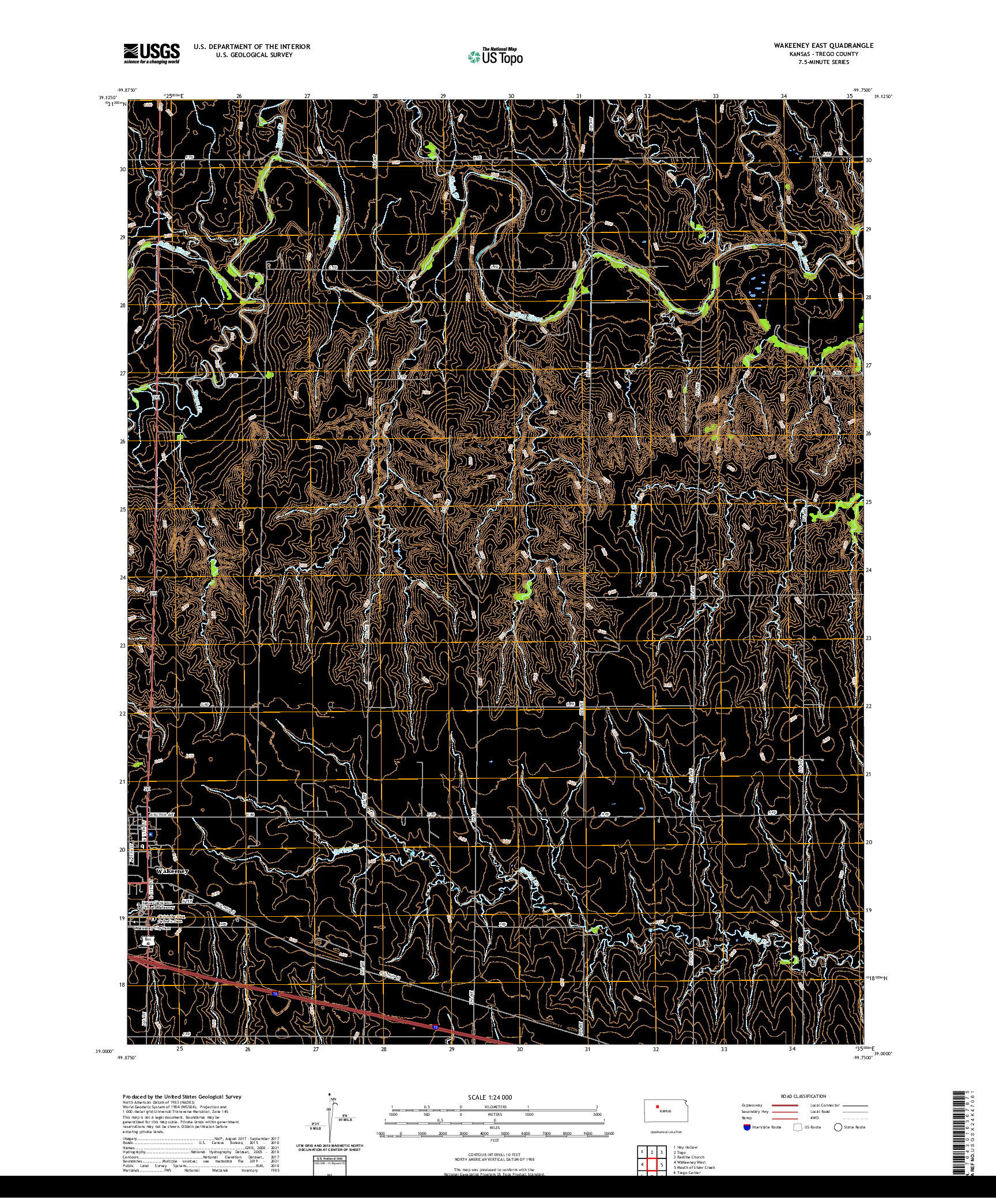 US TOPO 7.5-MINUTE MAP FOR WAKEENEY EAST, KS