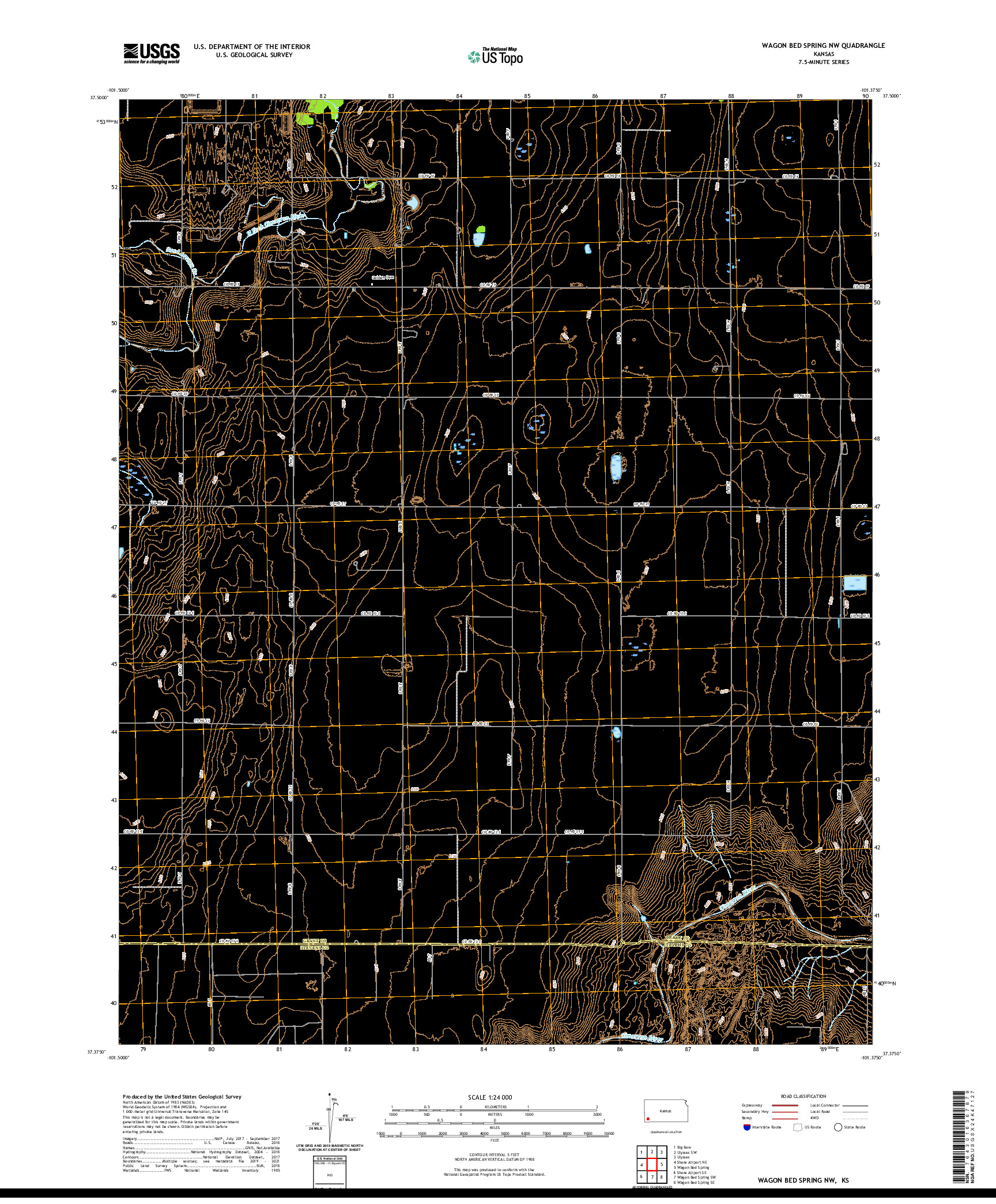 US TOPO 7.5-MINUTE MAP FOR WAGON BED SPRING NW, KS