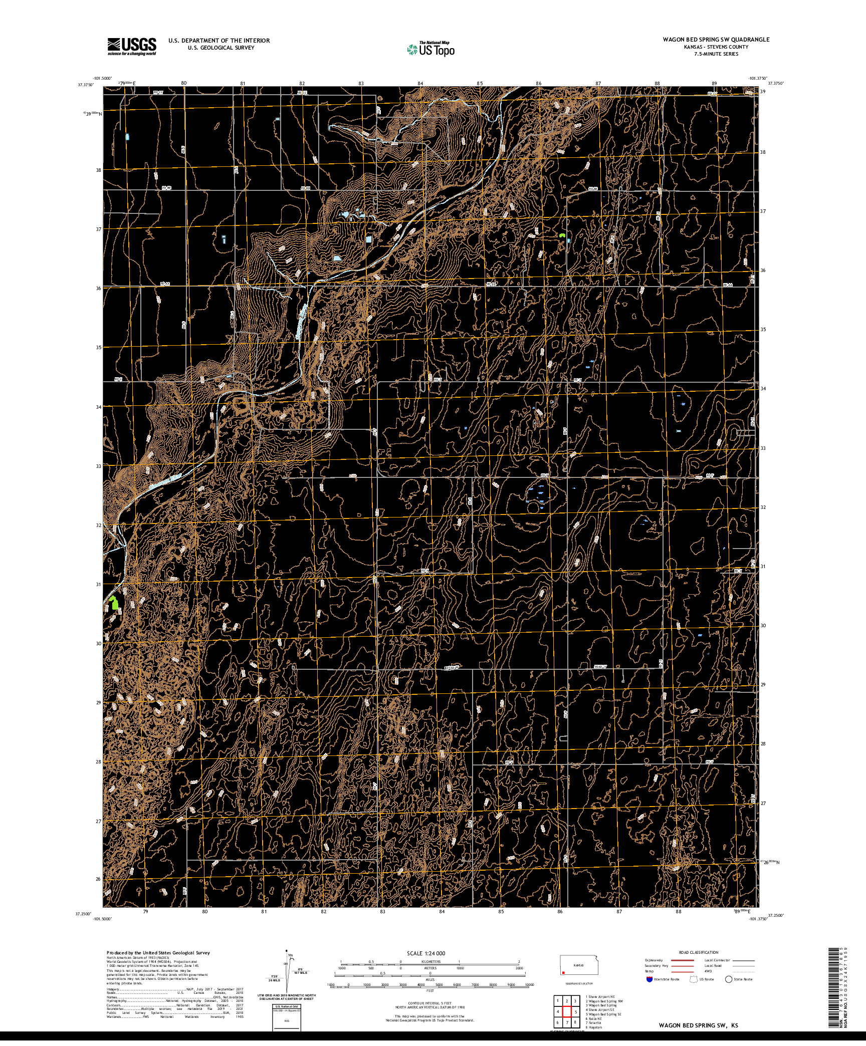 US TOPO 7.5-MINUTE MAP FOR WAGON BED SPRING SW, KS