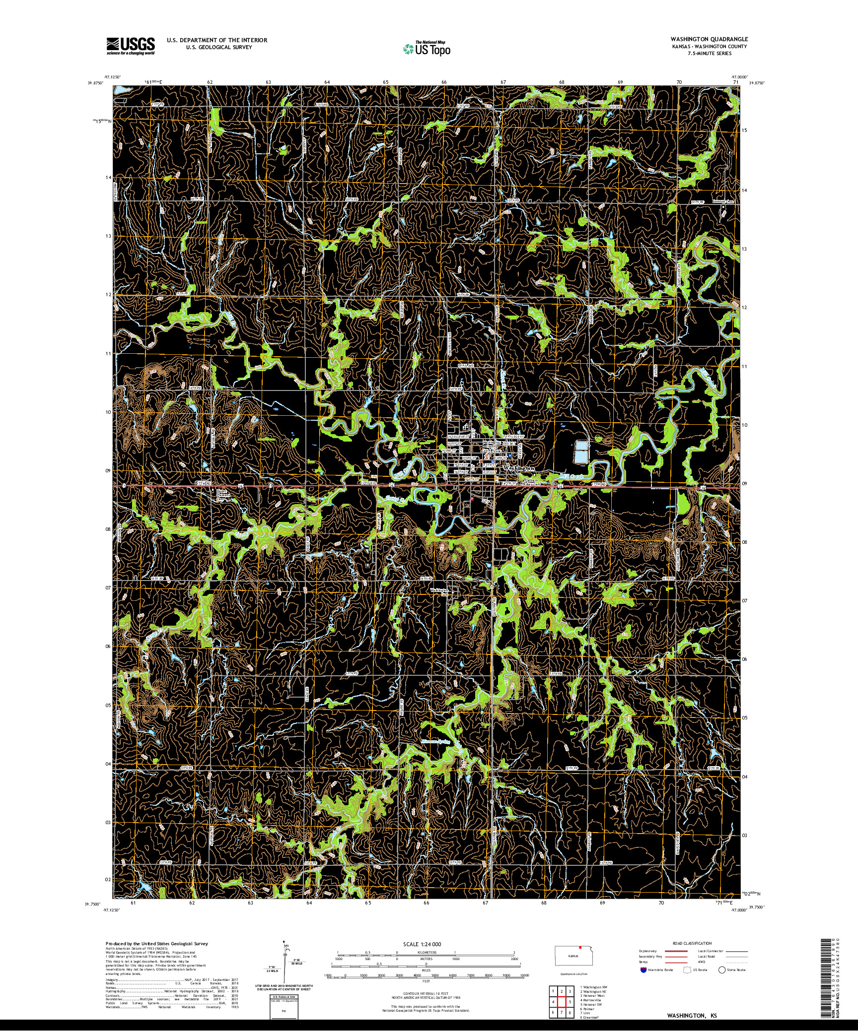 US TOPO 7.5-MINUTE MAP FOR WASHINGTON, KS