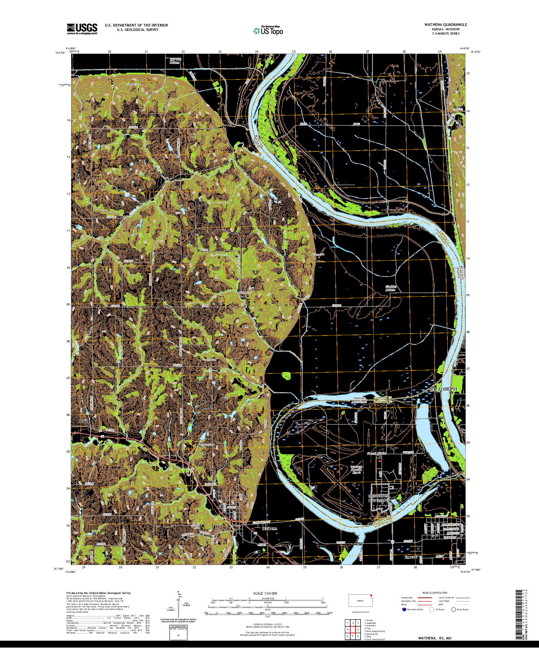 US TOPO 7.5-MINUTE MAP FOR WATHENA, KS,MO