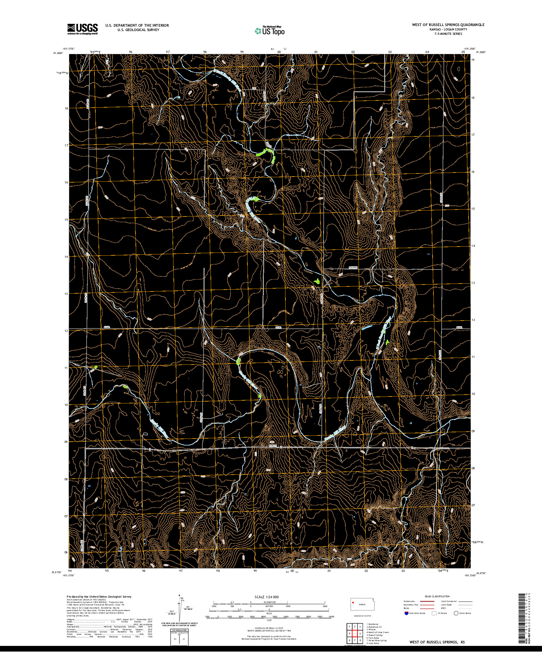 US TOPO 7.5-MINUTE MAP FOR WEST OF RUSSELL SPRINGS, KS
