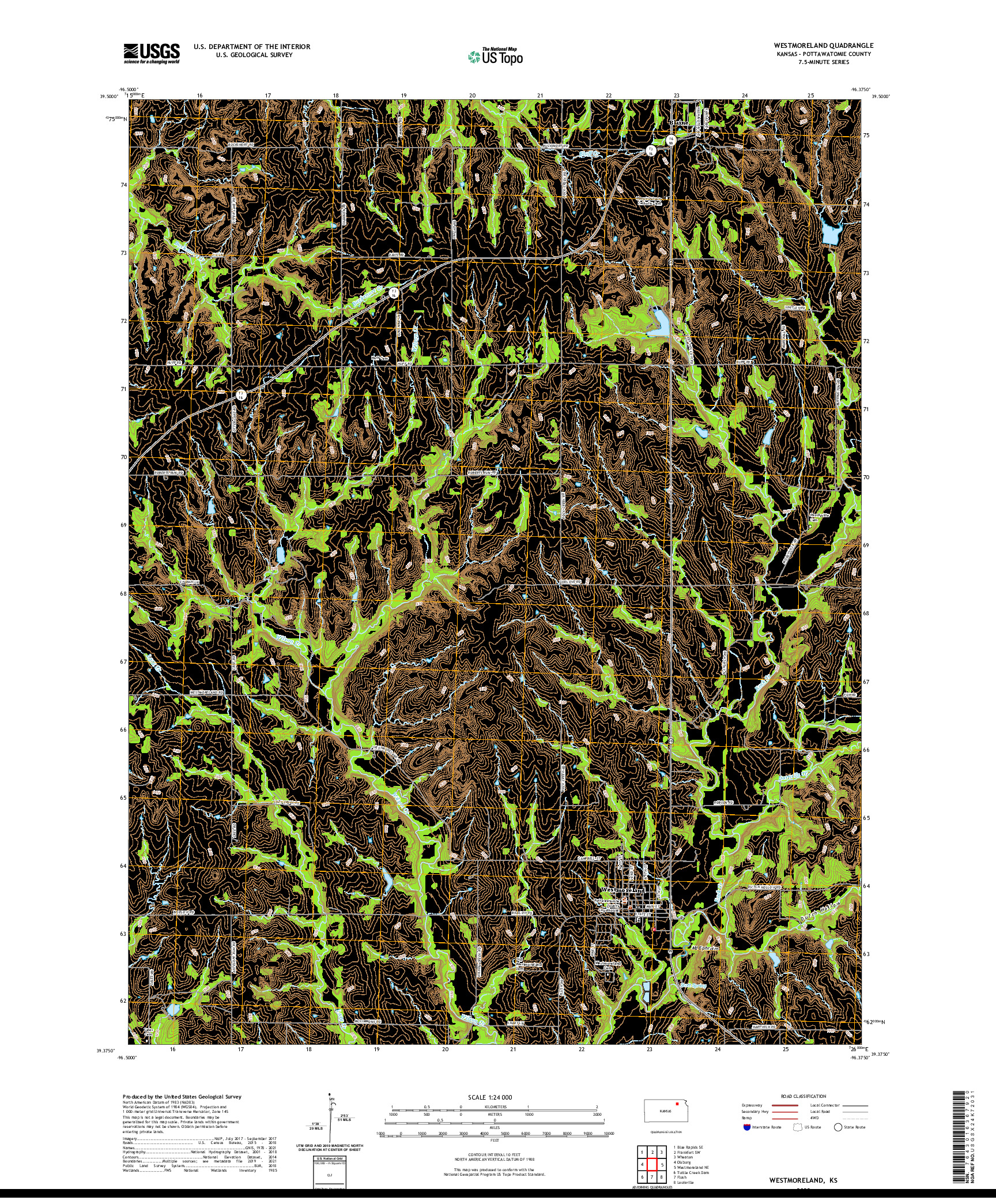 US TOPO 7.5-MINUTE MAP FOR WESTMORELAND, KS