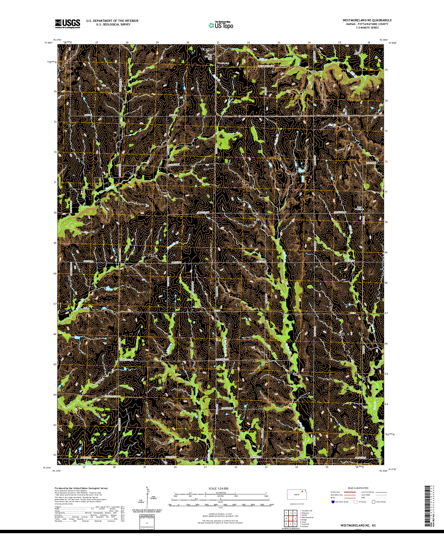 US TOPO 7.5-MINUTE MAP FOR WESTMORELAND NE, KS