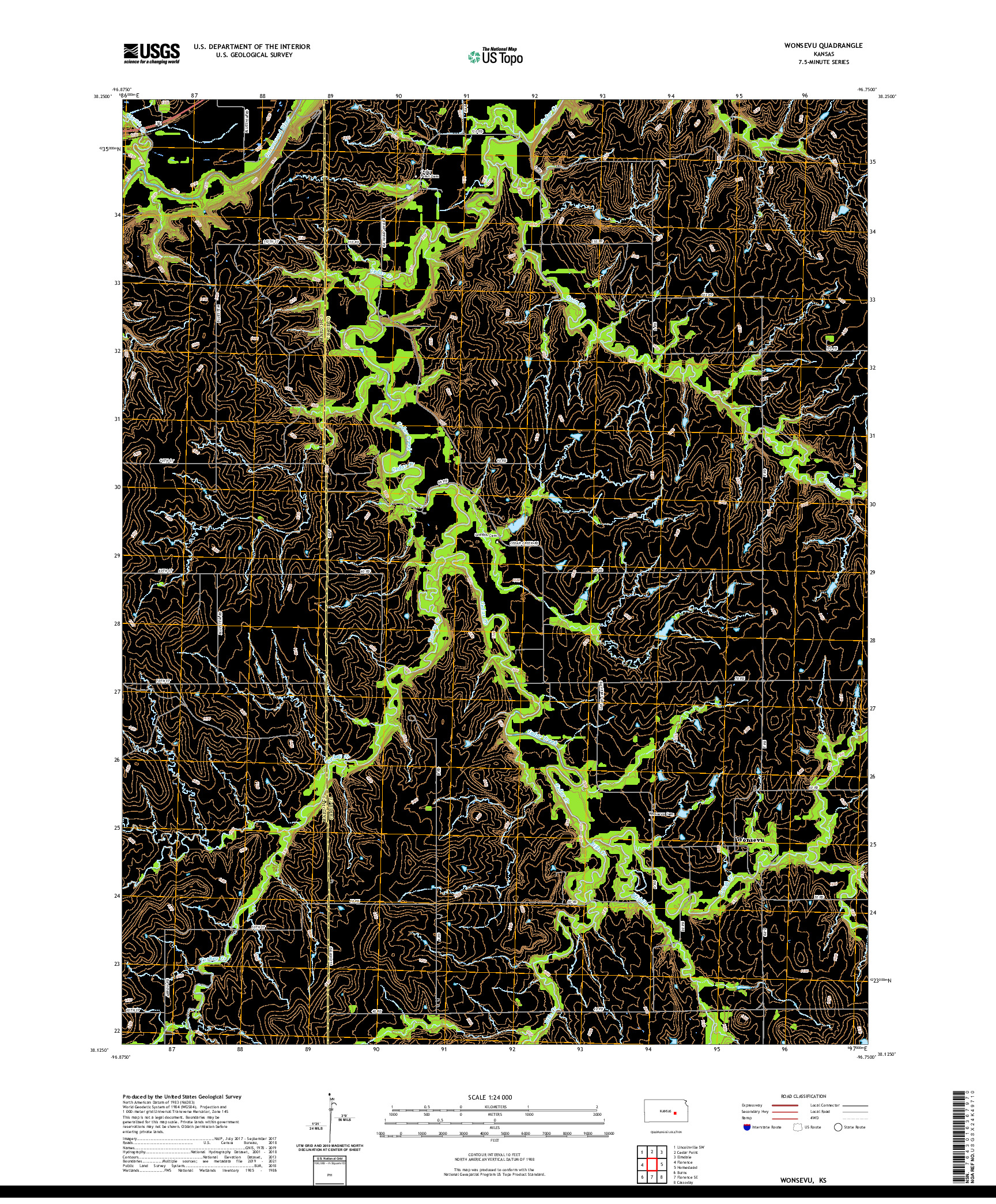 US TOPO 7.5-MINUTE MAP FOR WONSEVU, KS