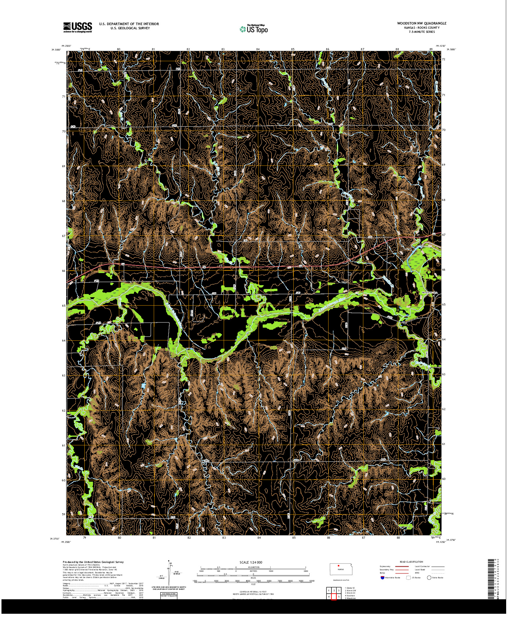 US TOPO 7.5-MINUTE MAP FOR WOODSTON NW, KS