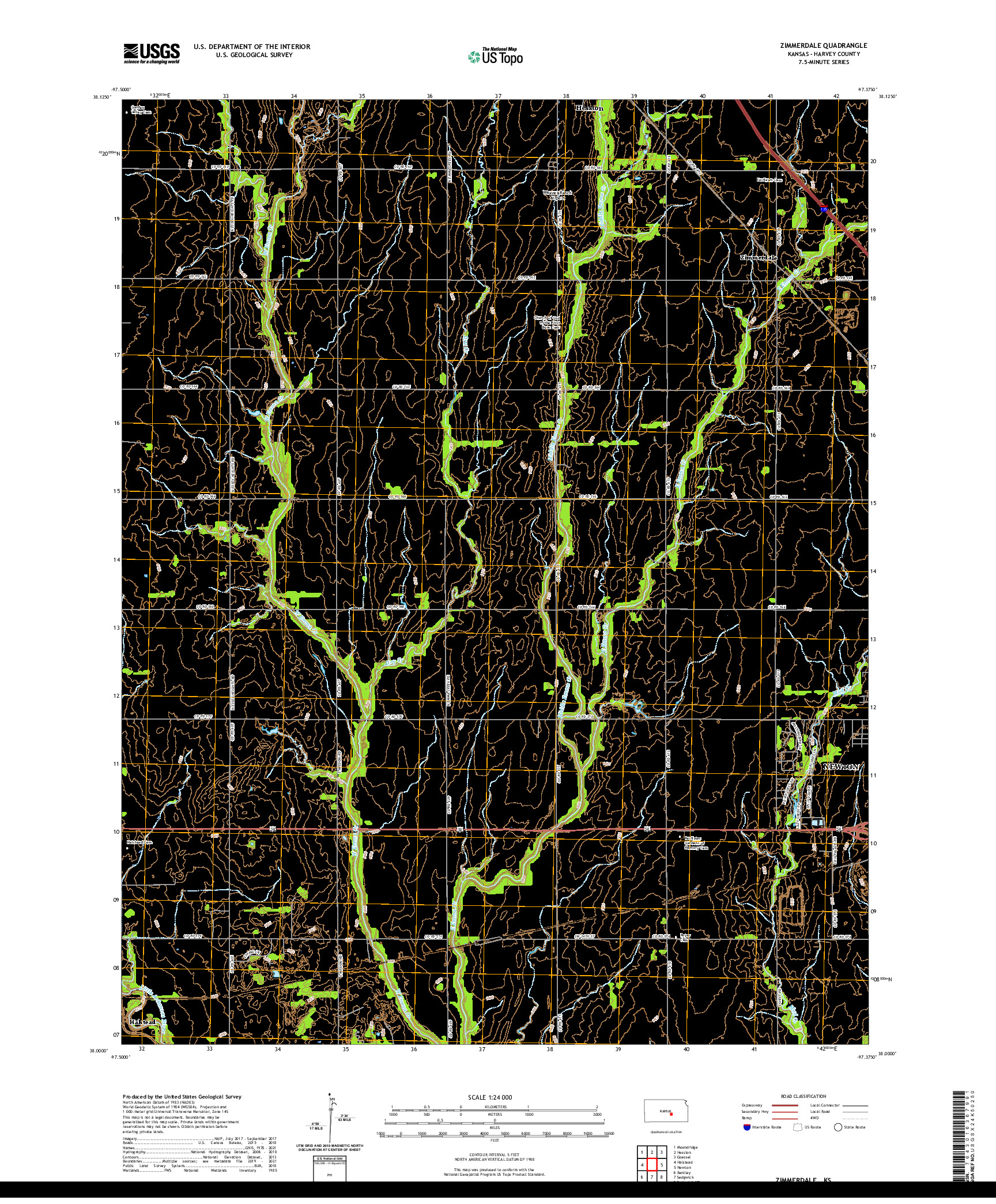 US TOPO 7.5-MINUTE MAP FOR ZIMMERDALE, KS