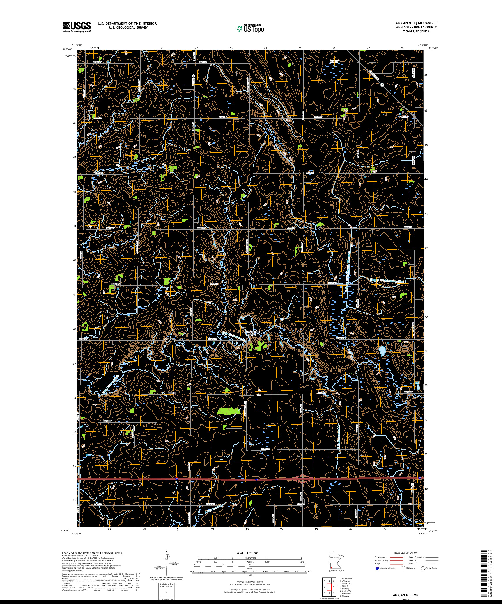 US TOPO 7.5-MINUTE MAP FOR ADRIAN NE, MN