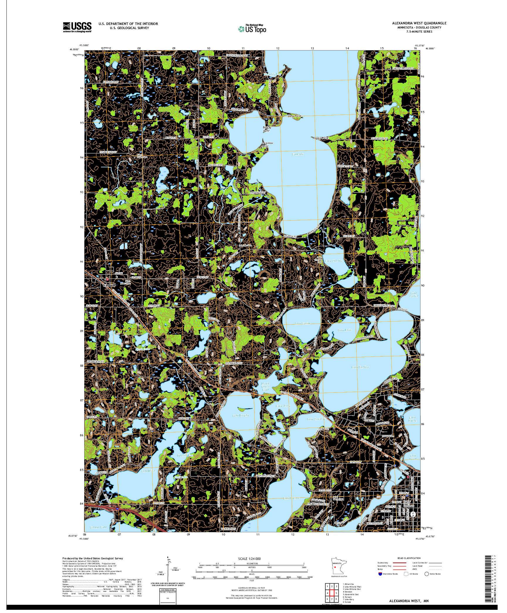 US TOPO 7.5-MINUTE MAP FOR ALEXANDRIA WEST, MN