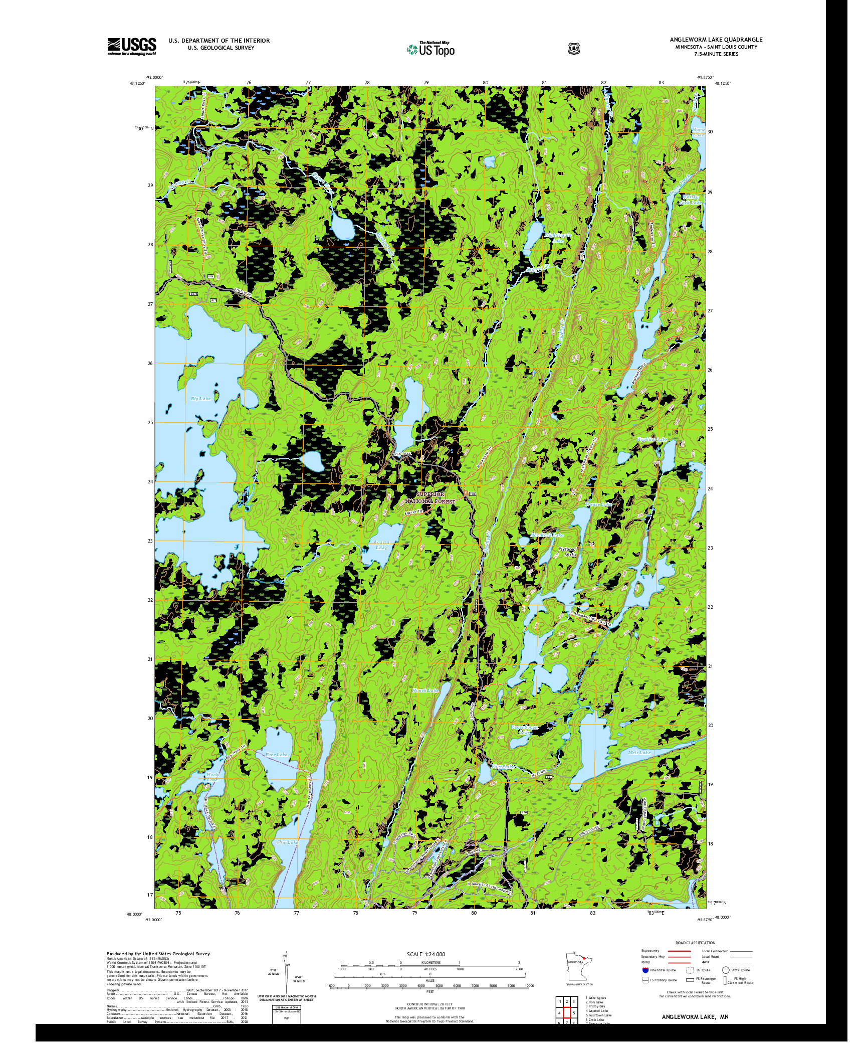 US TOPO 7.5-MINUTE MAP FOR ANGLEWORM LAKE, MN