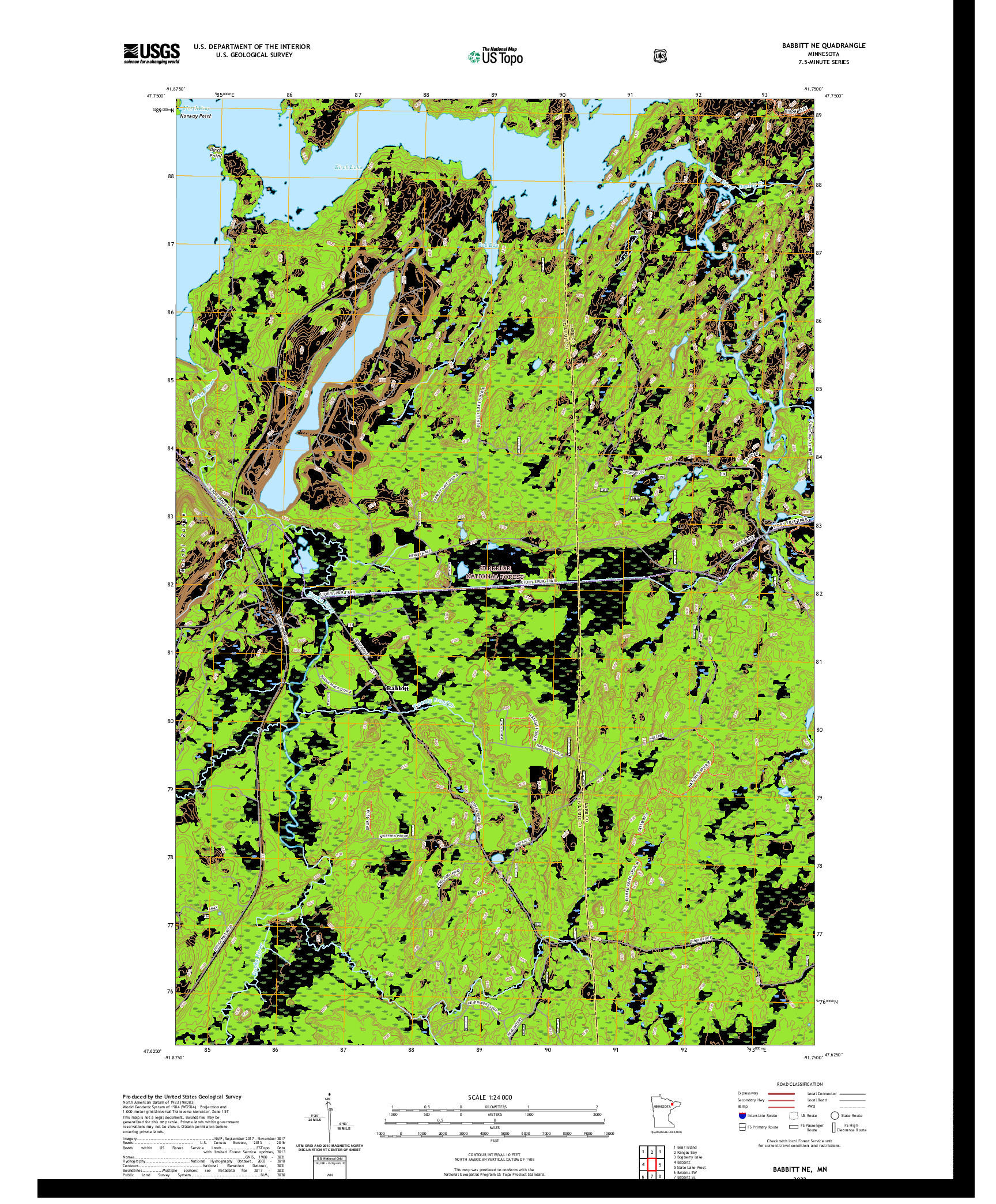 US TOPO 7.5-MINUTE MAP FOR BABBITT NE, MN