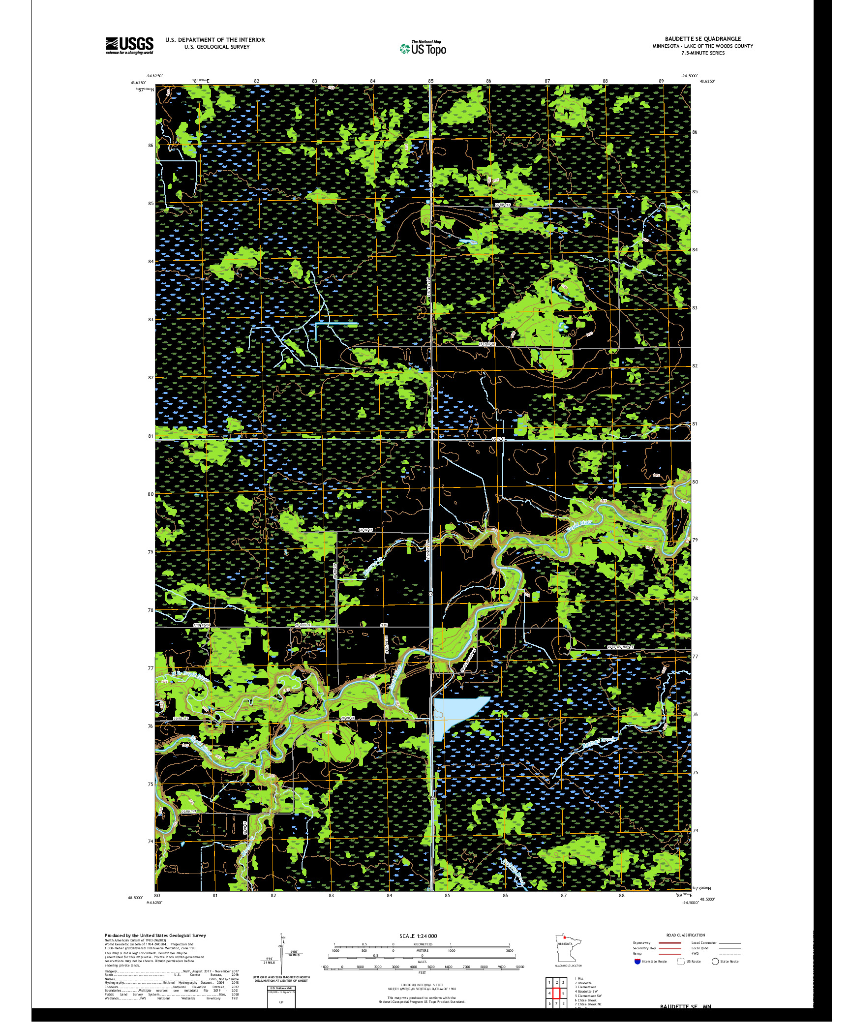 US TOPO 7.5-MINUTE MAP FOR BAUDETTE SE, MN