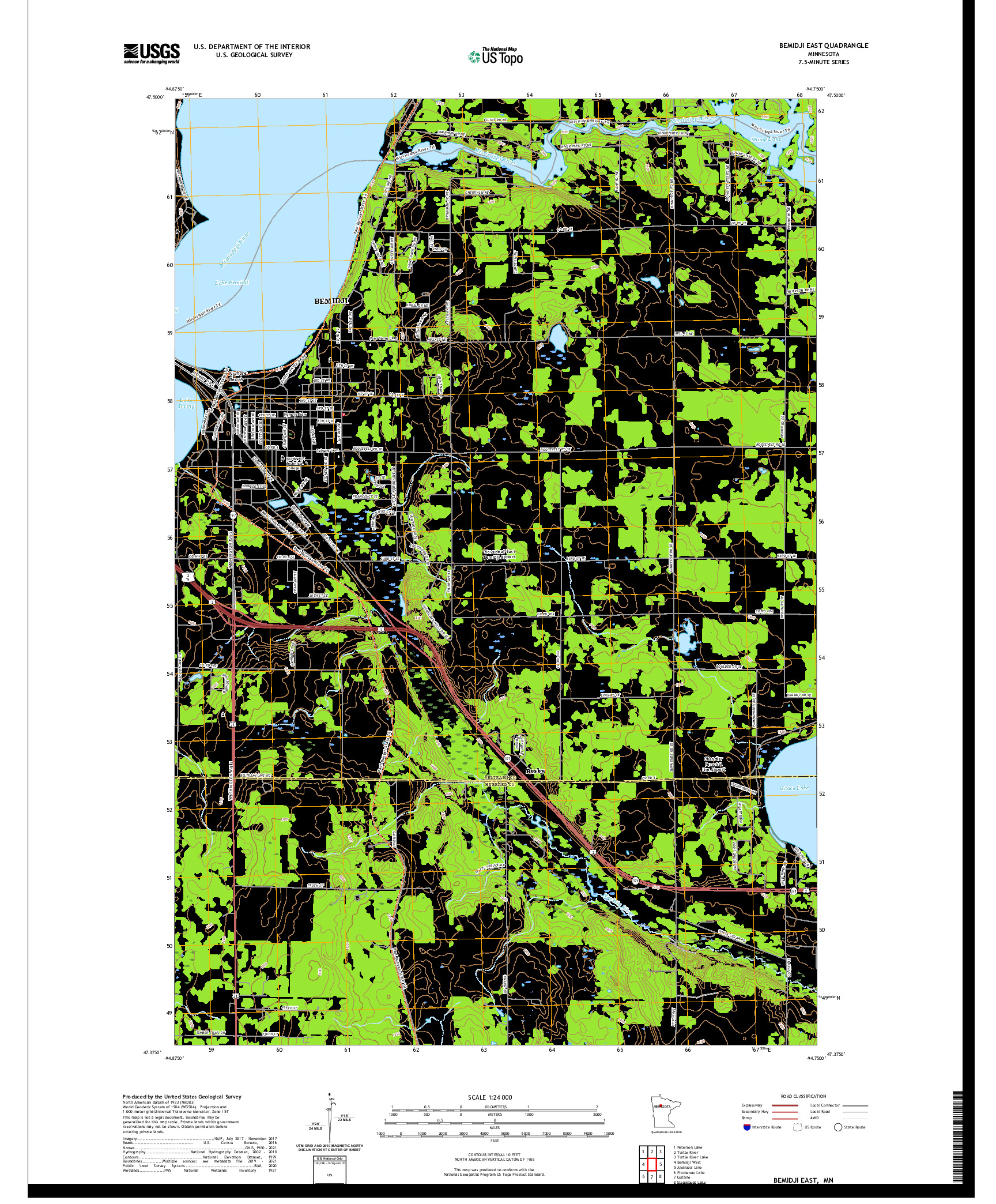 US TOPO 7.5-MINUTE MAP FOR BEMIDJI EAST, MN