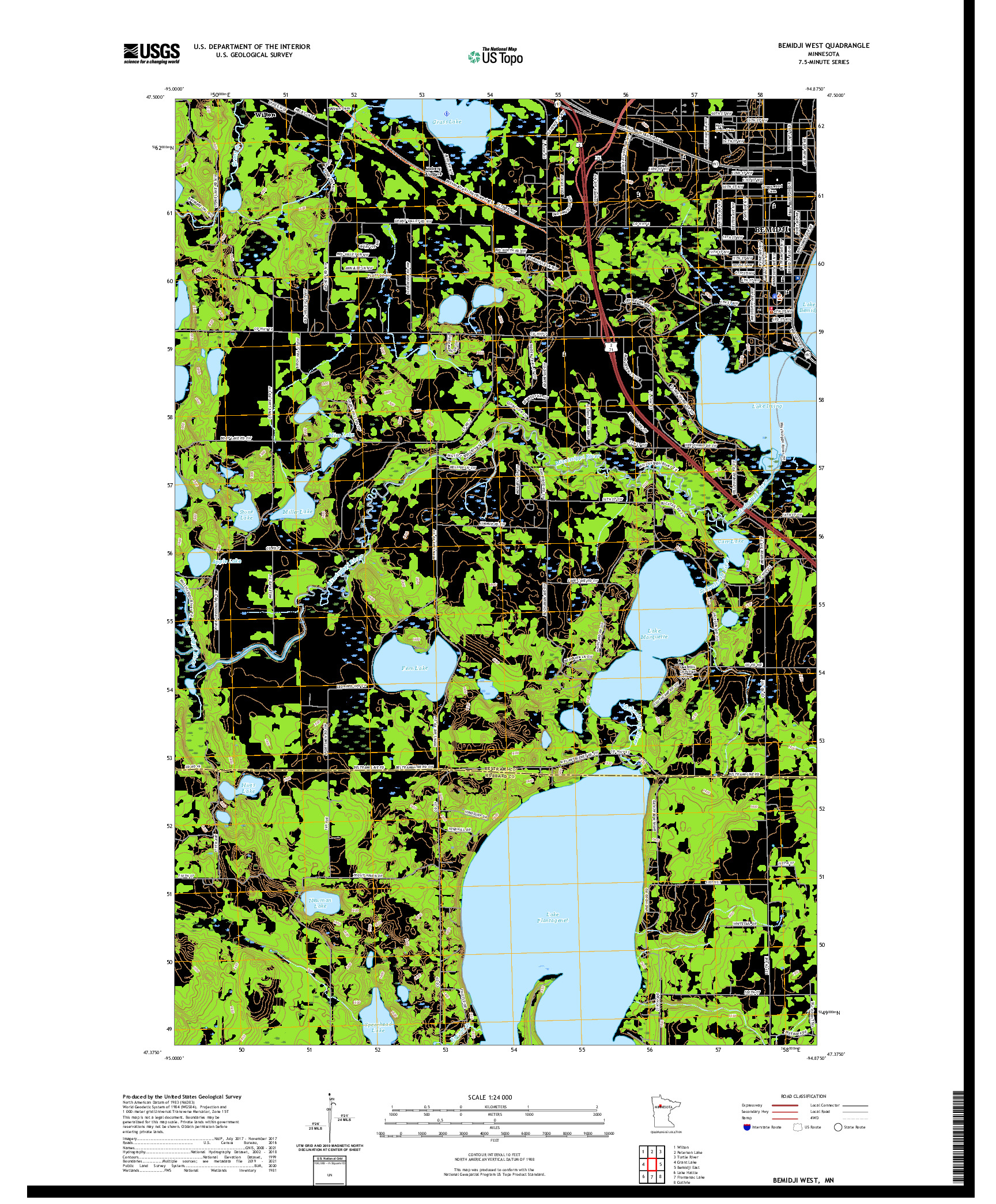 US TOPO 7.5-MINUTE MAP FOR BEMIDJI WEST, MN