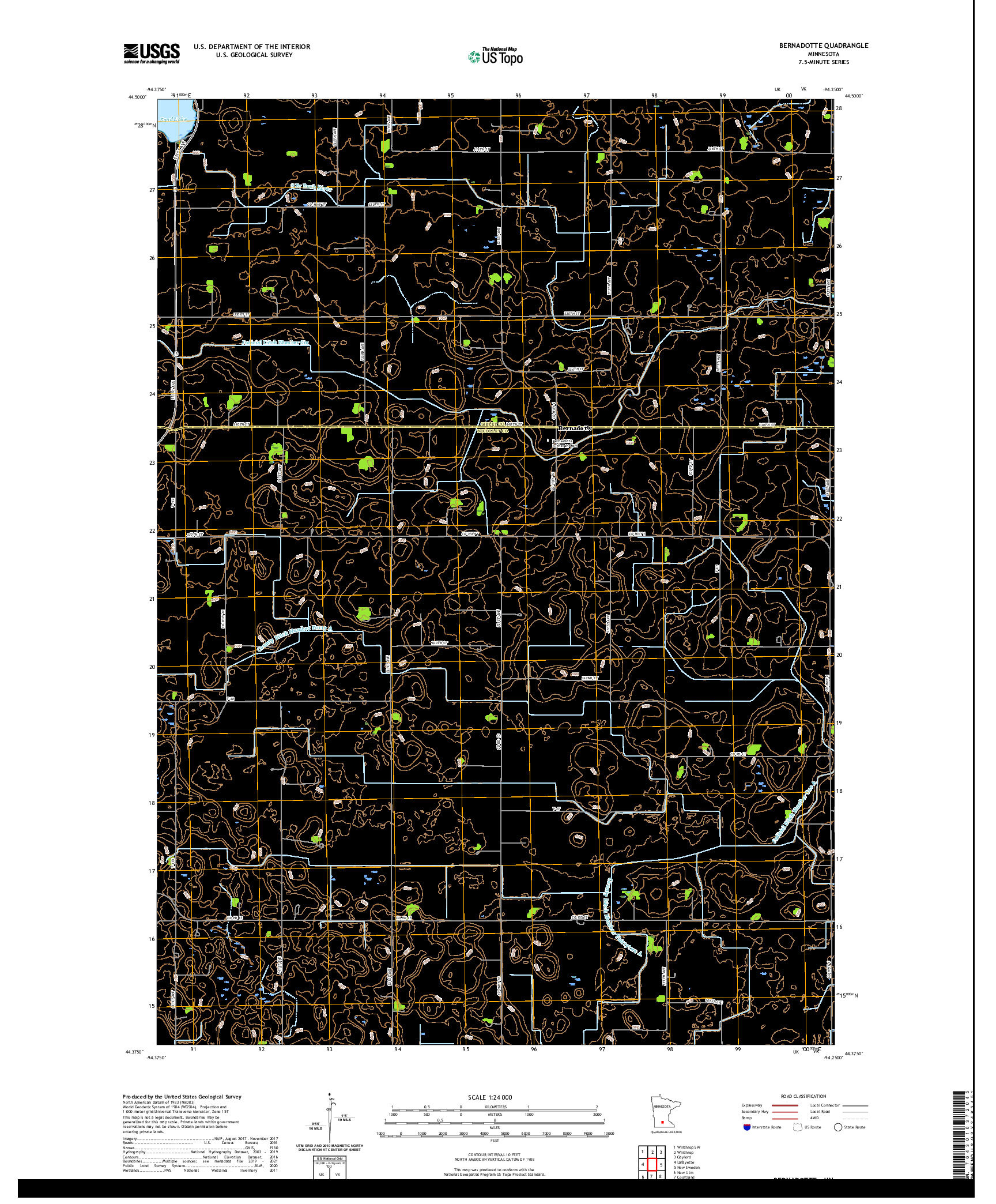 US TOPO 7.5-MINUTE MAP FOR BERNADOTTE, MN