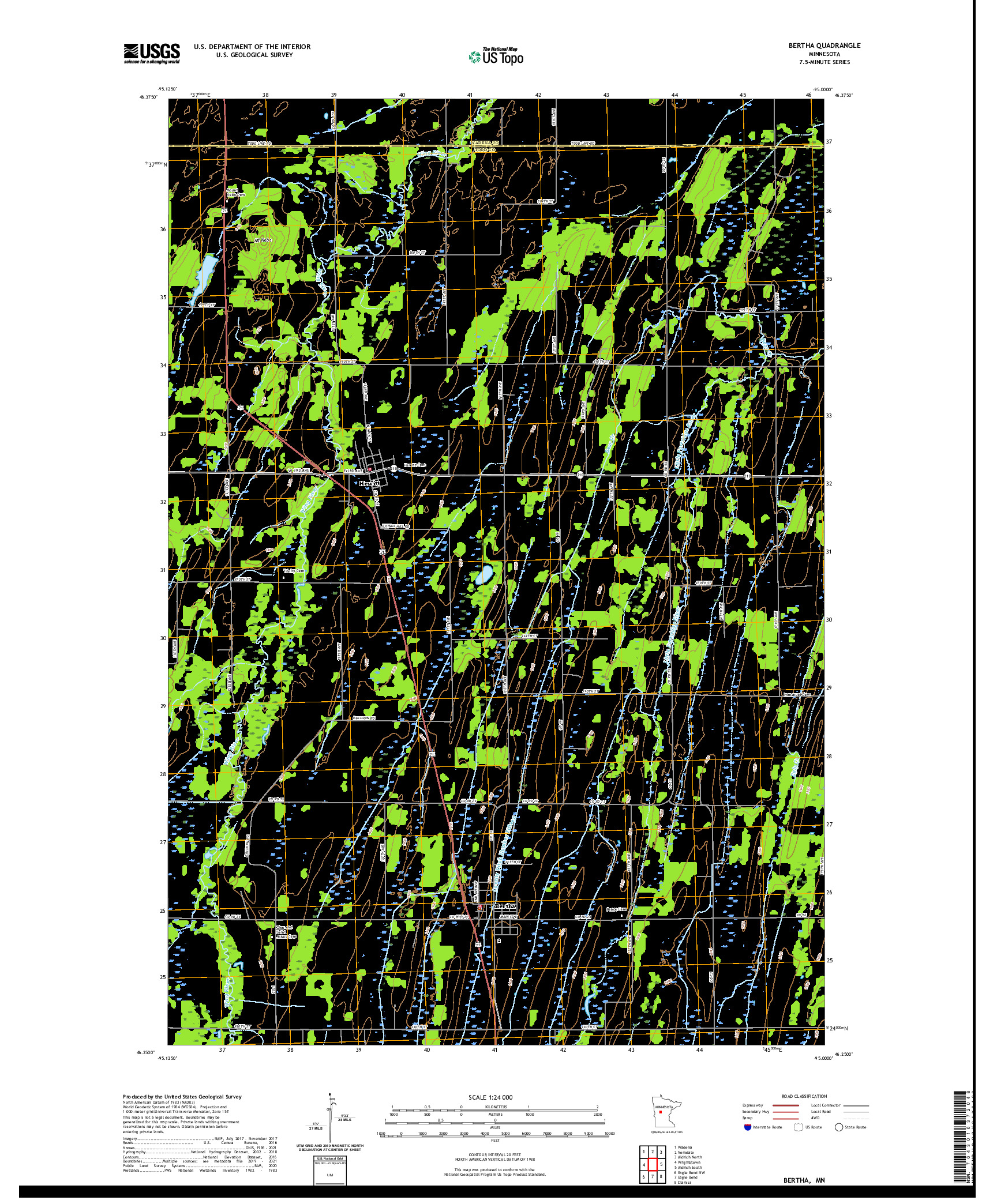 US TOPO 7.5-MINUTE MAP FOR BERTHA, MN