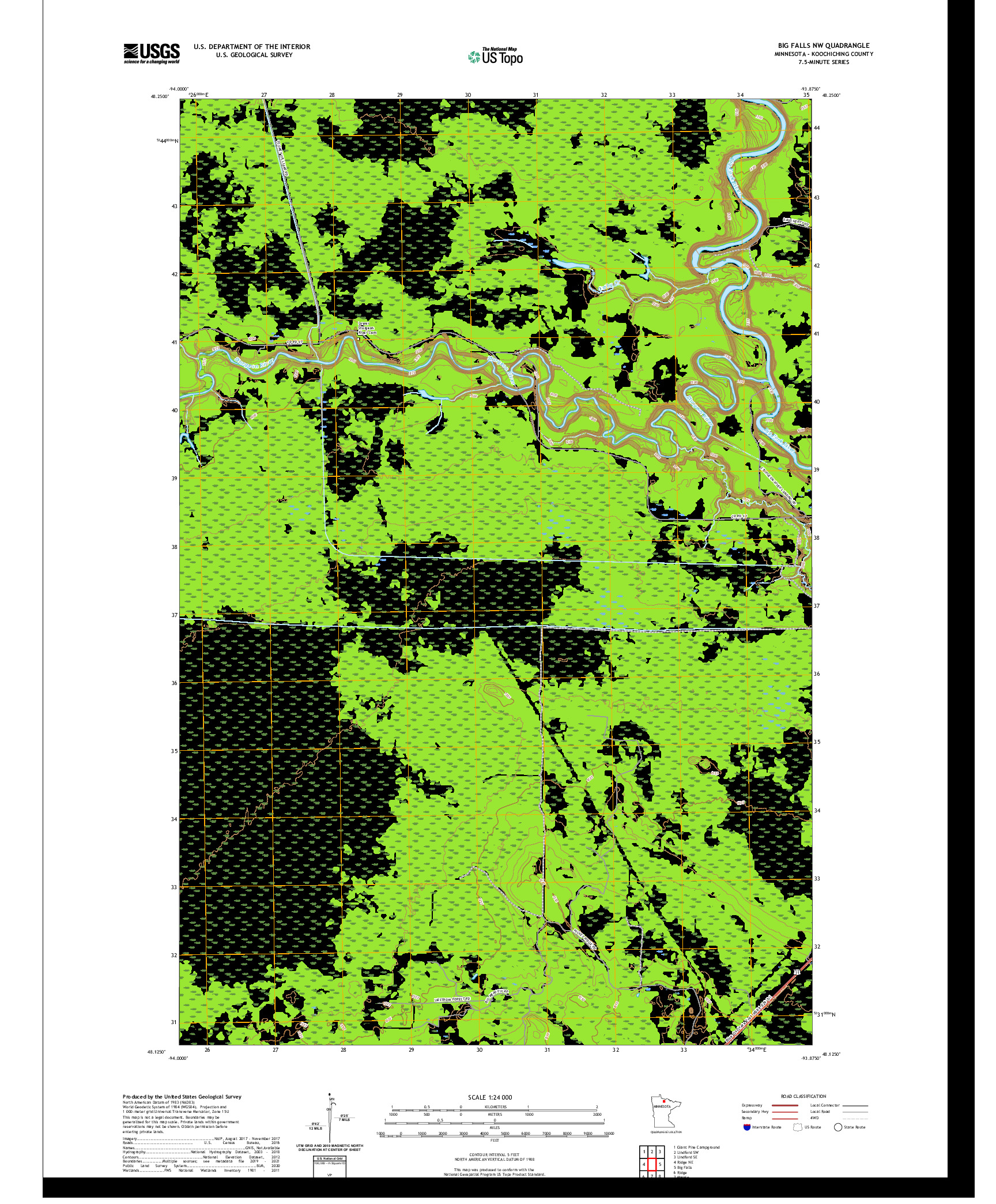 US TOPO 7.5-MINUTE MAP FOR BIG FALLS NW, MN