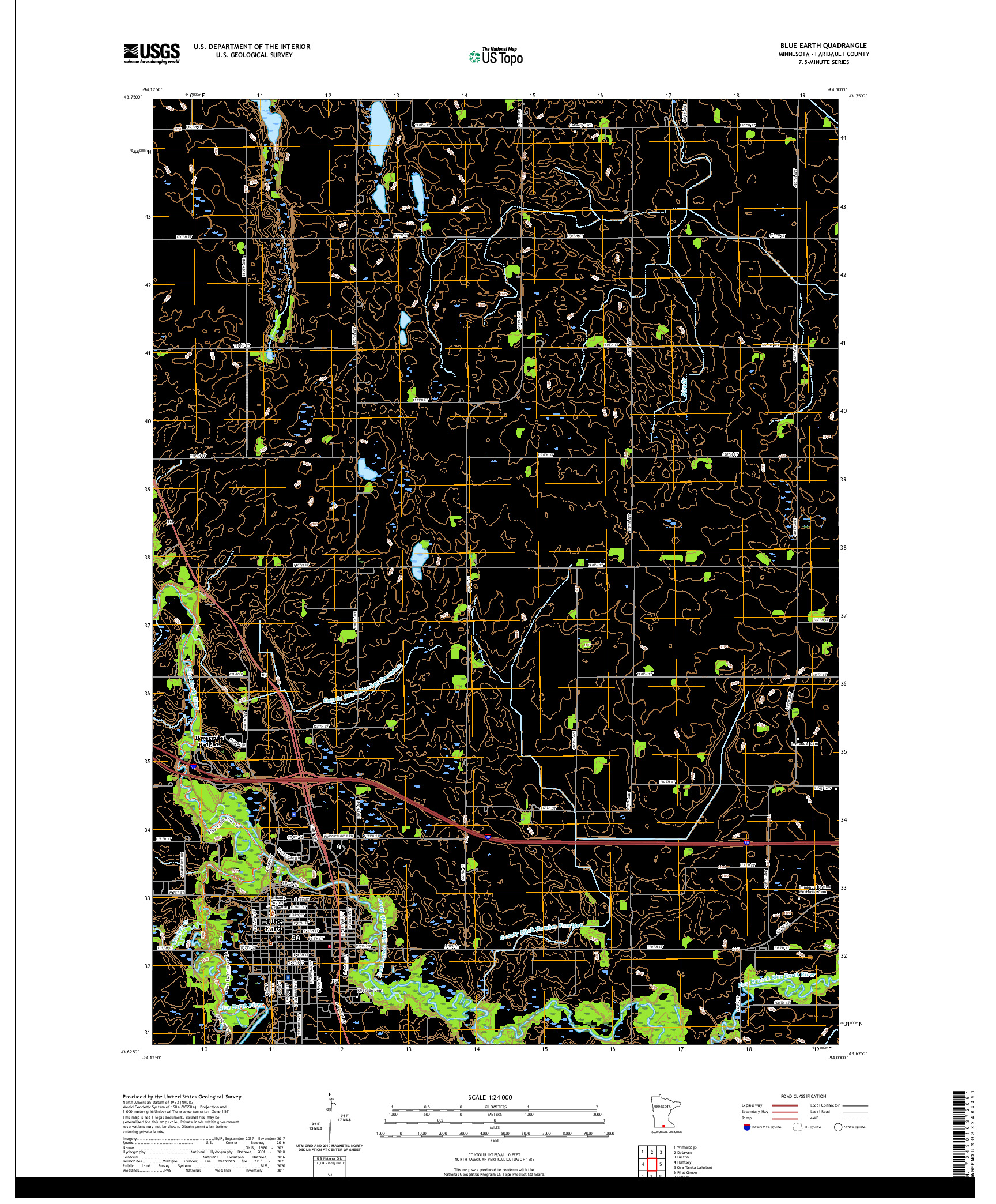 US TOPO 7.5-MINUTE MAP FOR BLUE EARTH, MN