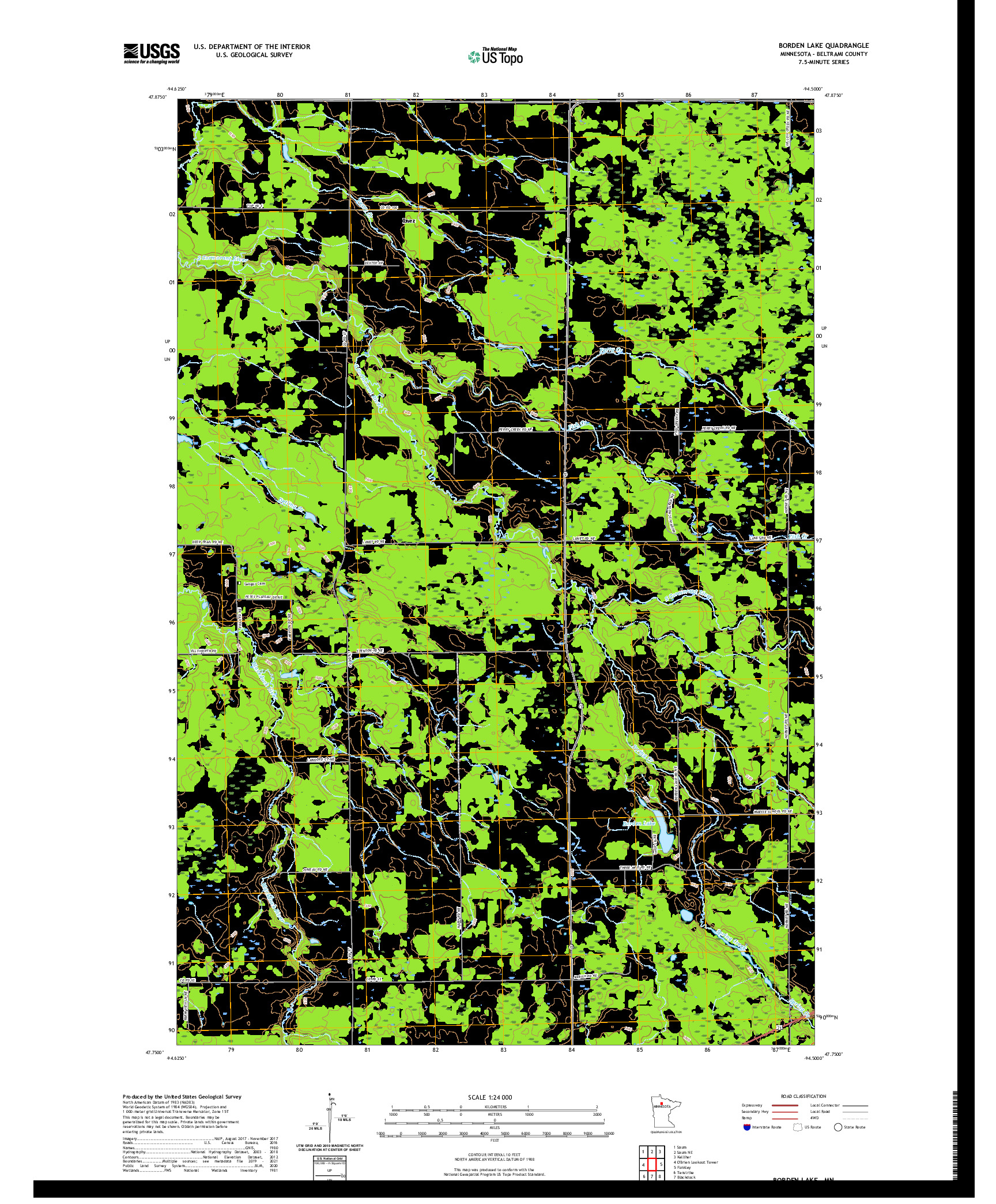 US TOPO 7.5-MINUTE MAP FOR BORDEN LAKE, MN