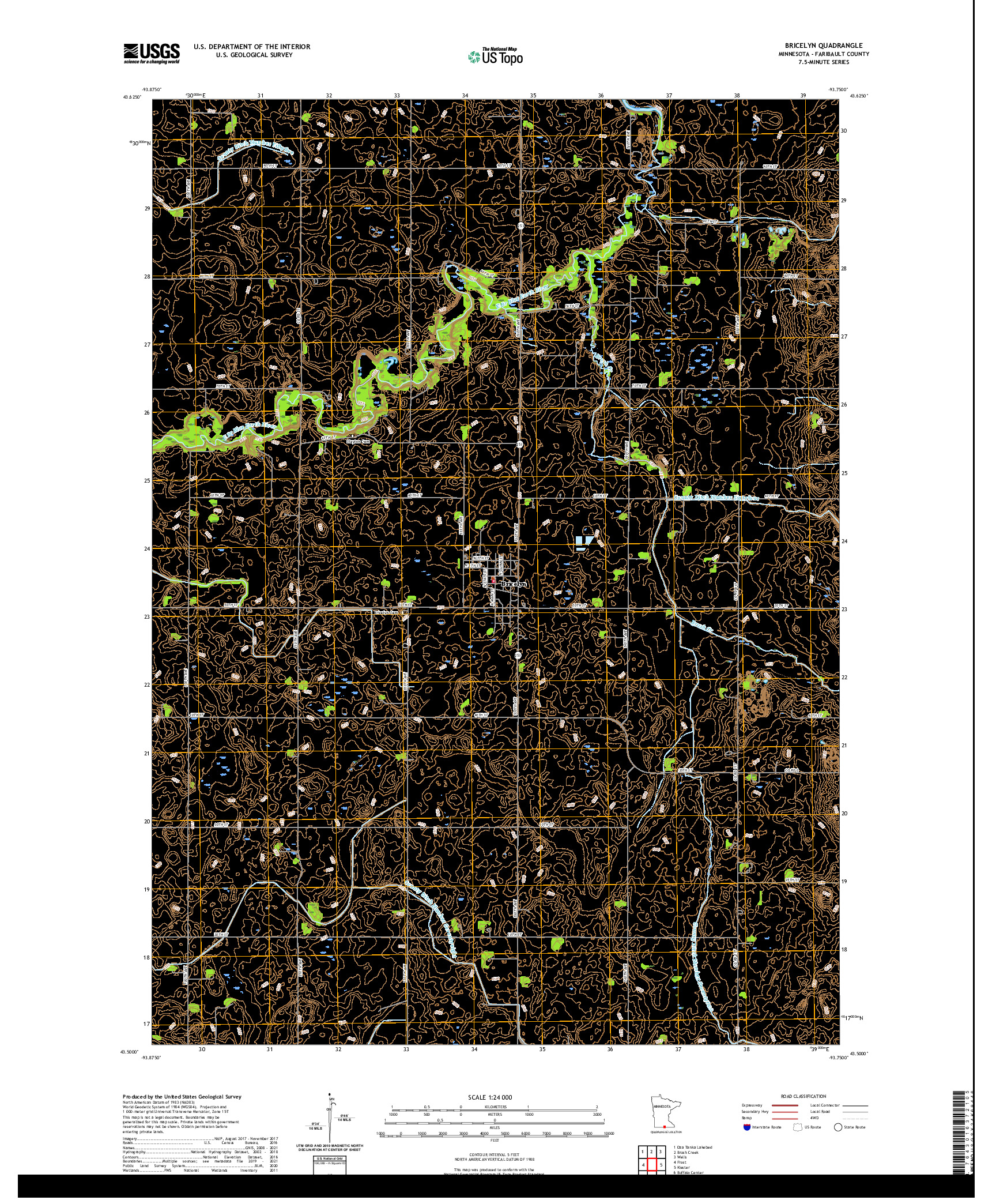 US TOPO 7.5-MINUTE MAP FOR BRICELYN, MN