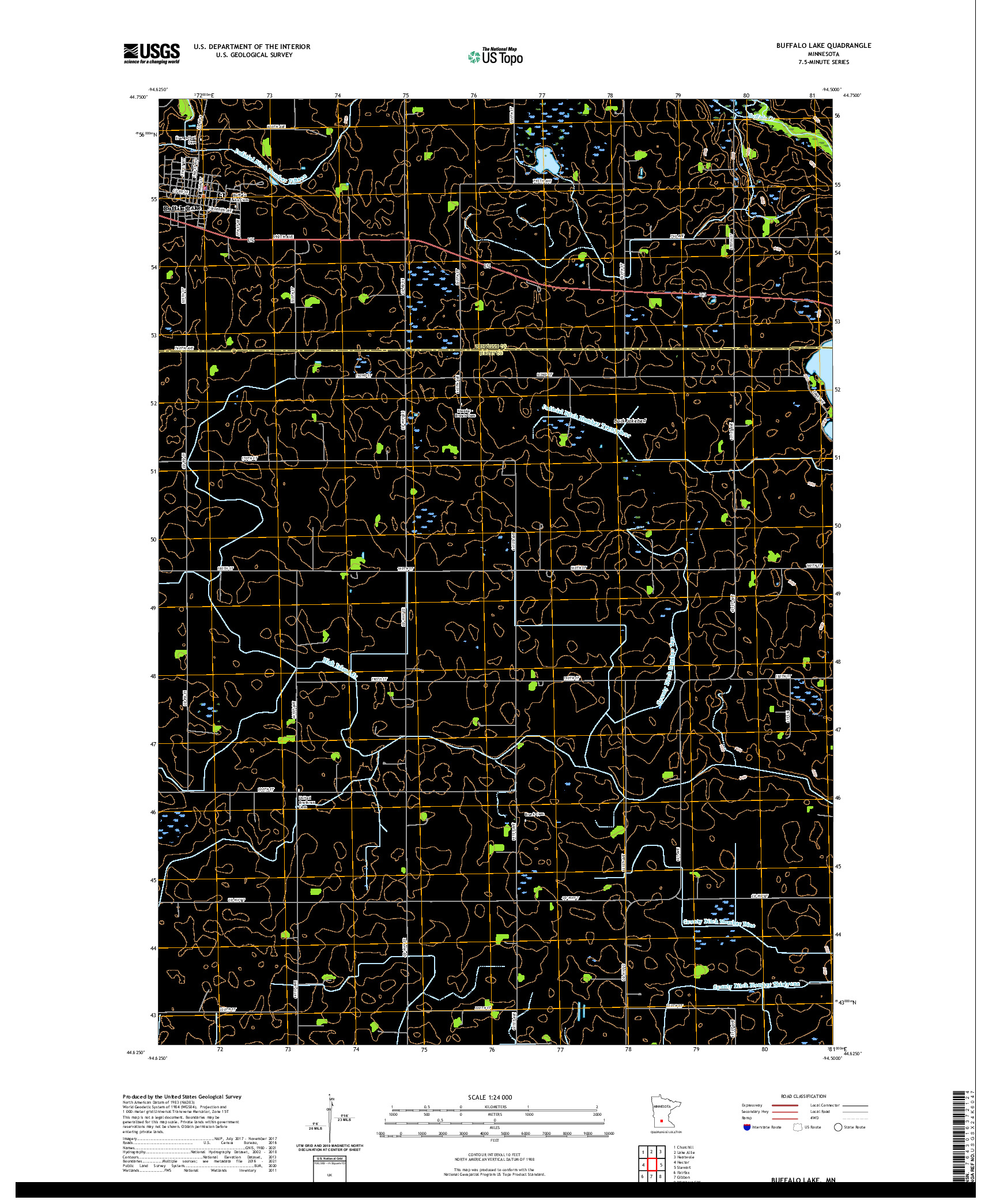 US TOPO 7.5-MINUTE MAP FOR BUFFALO LAKE, MN