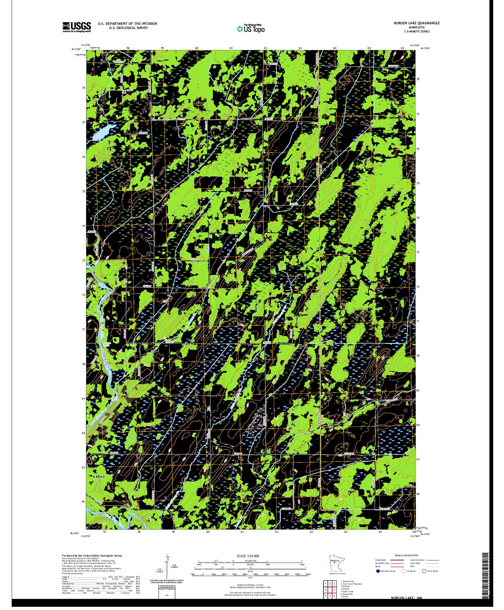 US TOPO 7.5-MINUTE MAP FOR BURGEN LAKE, MN