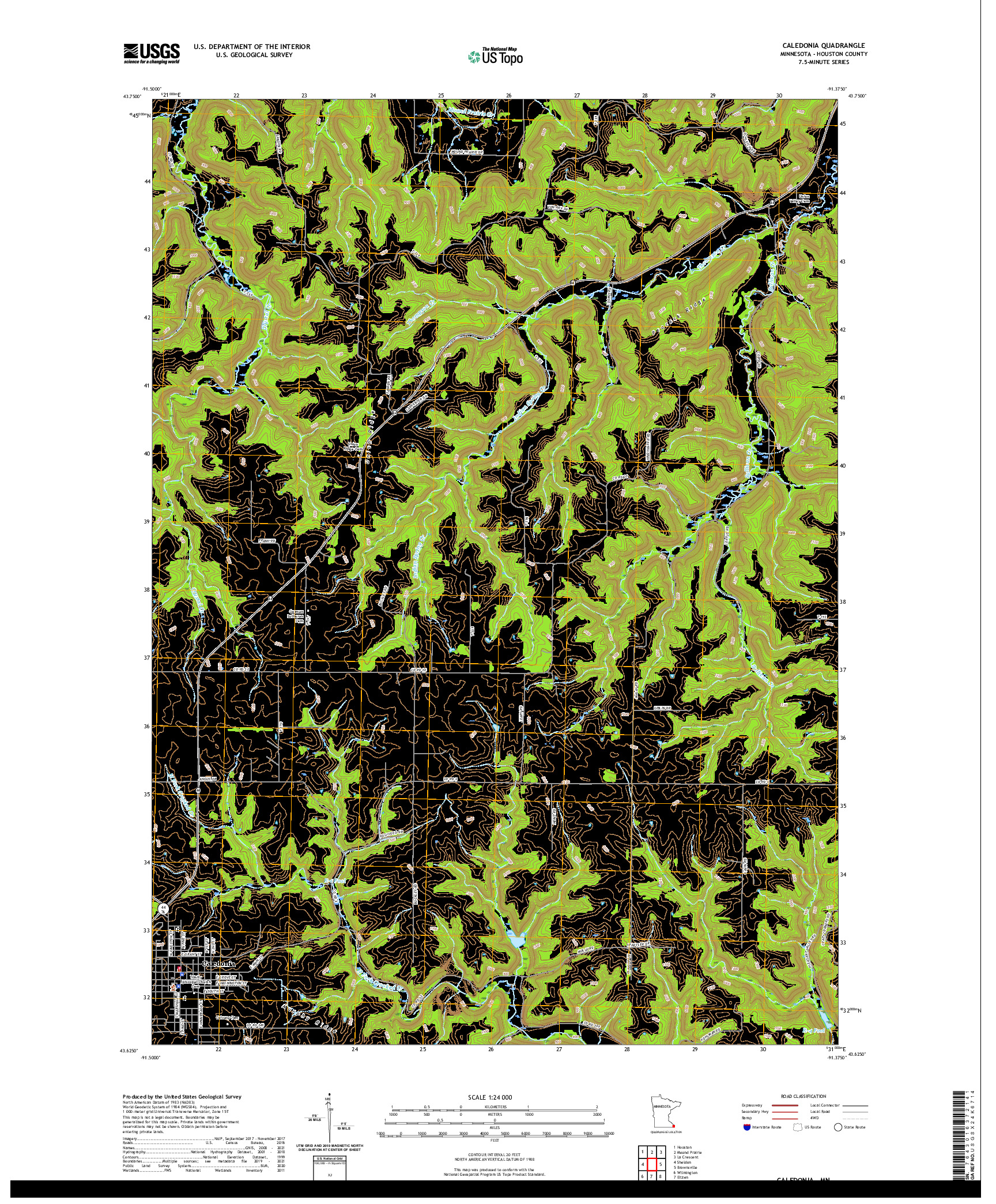 US TOPO 7.5-MINUTE MAP FOR CALEDONIA, MN