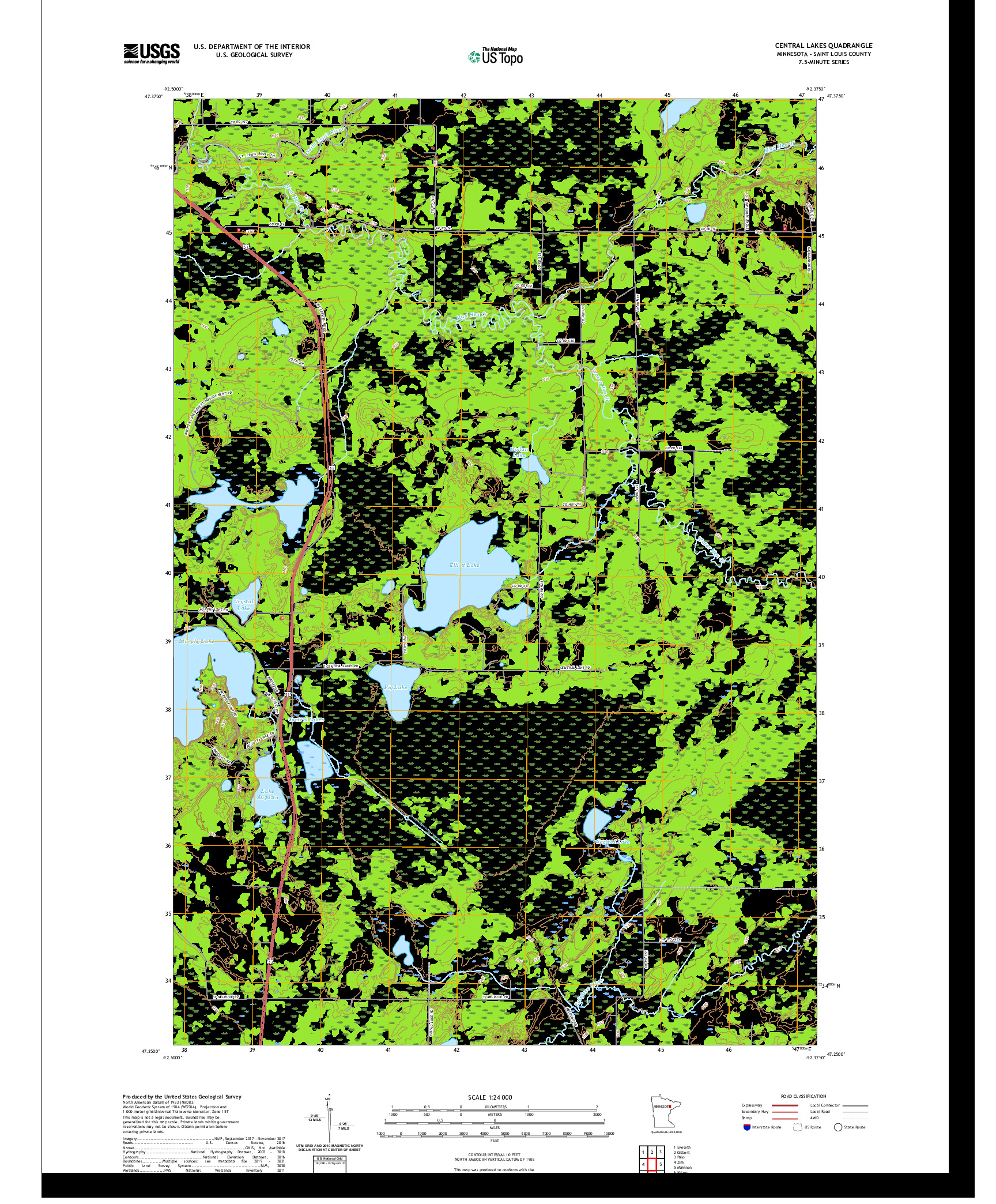 US TOPO 7.5-MINUTE MAP FOR CENTRAL LAKES, MN