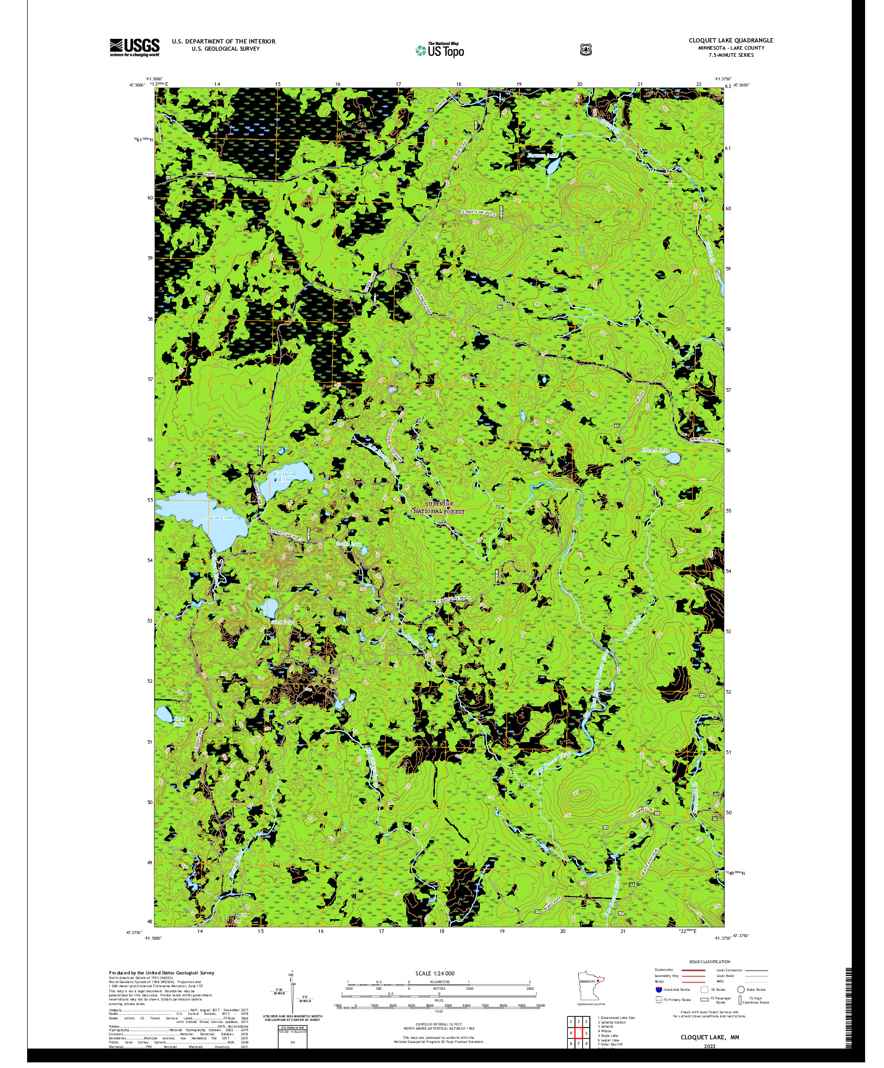 US TOPO 7.5-MINUTE MAP FOR CLOQUET LAKE, MN