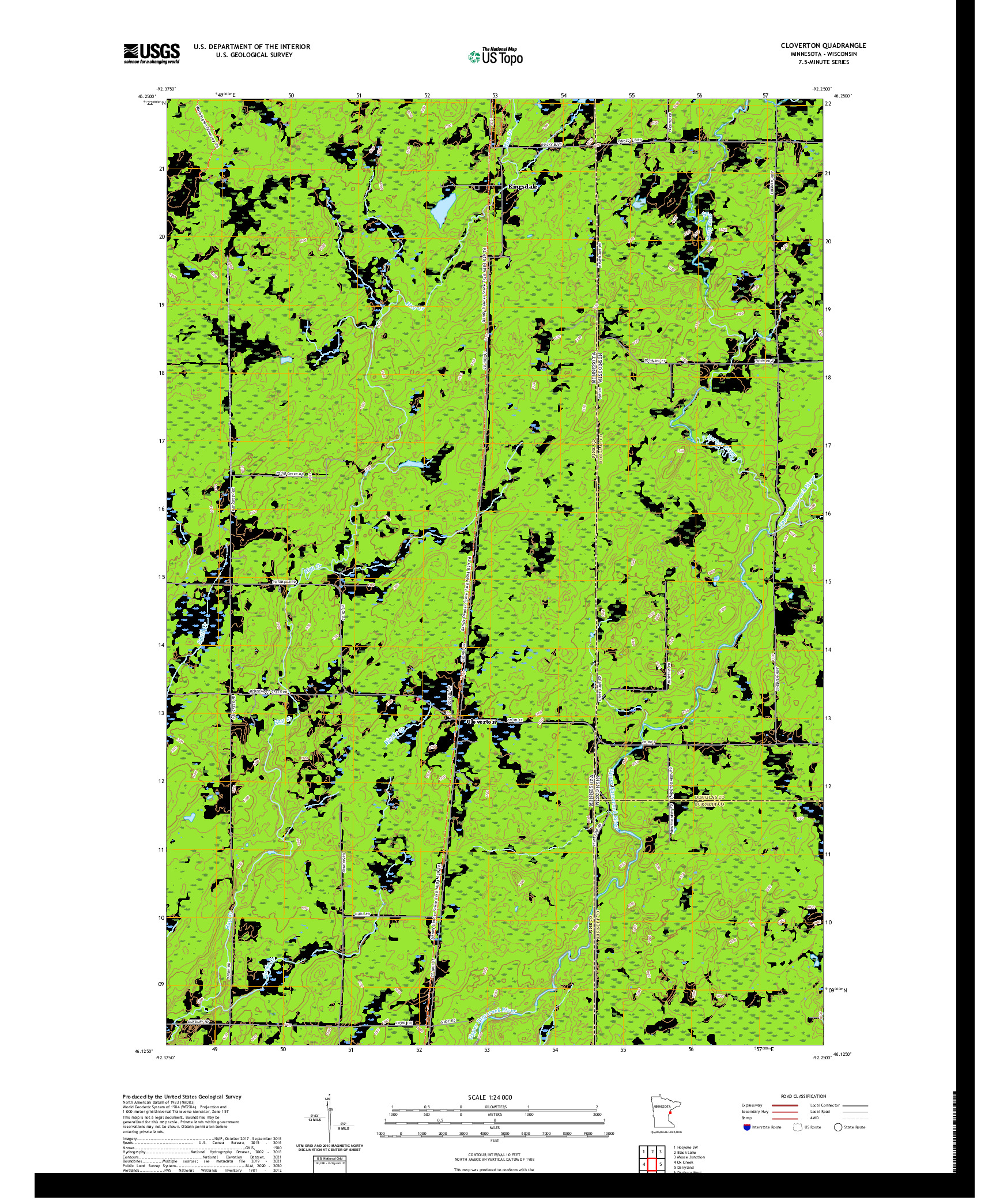 US TOPO 7.5-MINUTE MAP FOR CLOVERTON, MN,WI