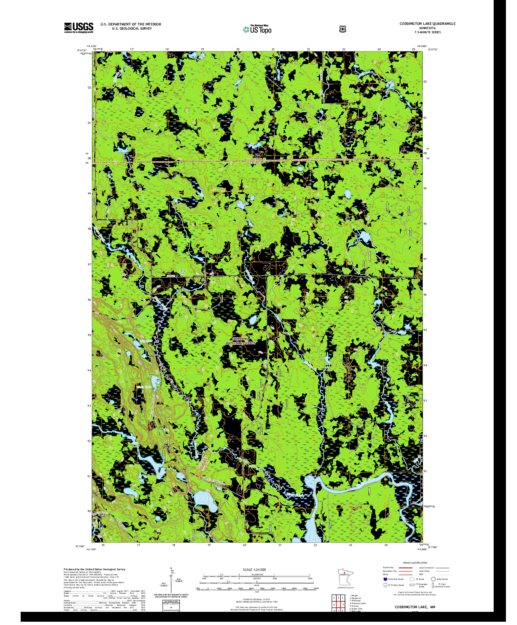 US TOPO 7.5-MINUTE MAP FOR CODDINGTON LAKE, MN