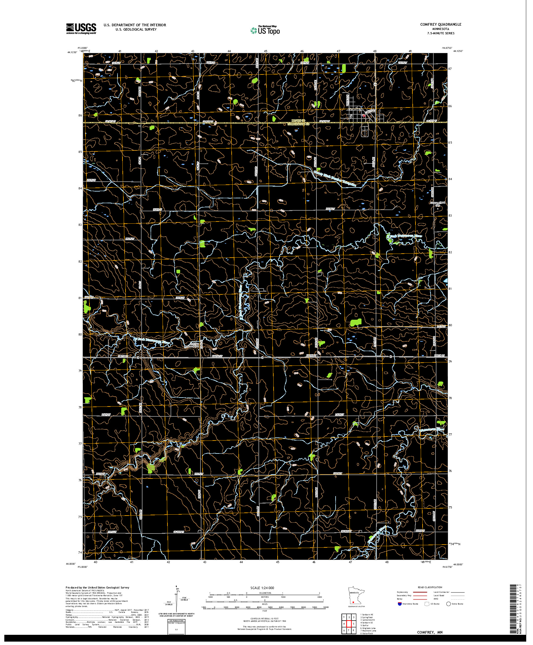 US TOPO 7.5-MINUTE MAP FOR COMFREY, MN