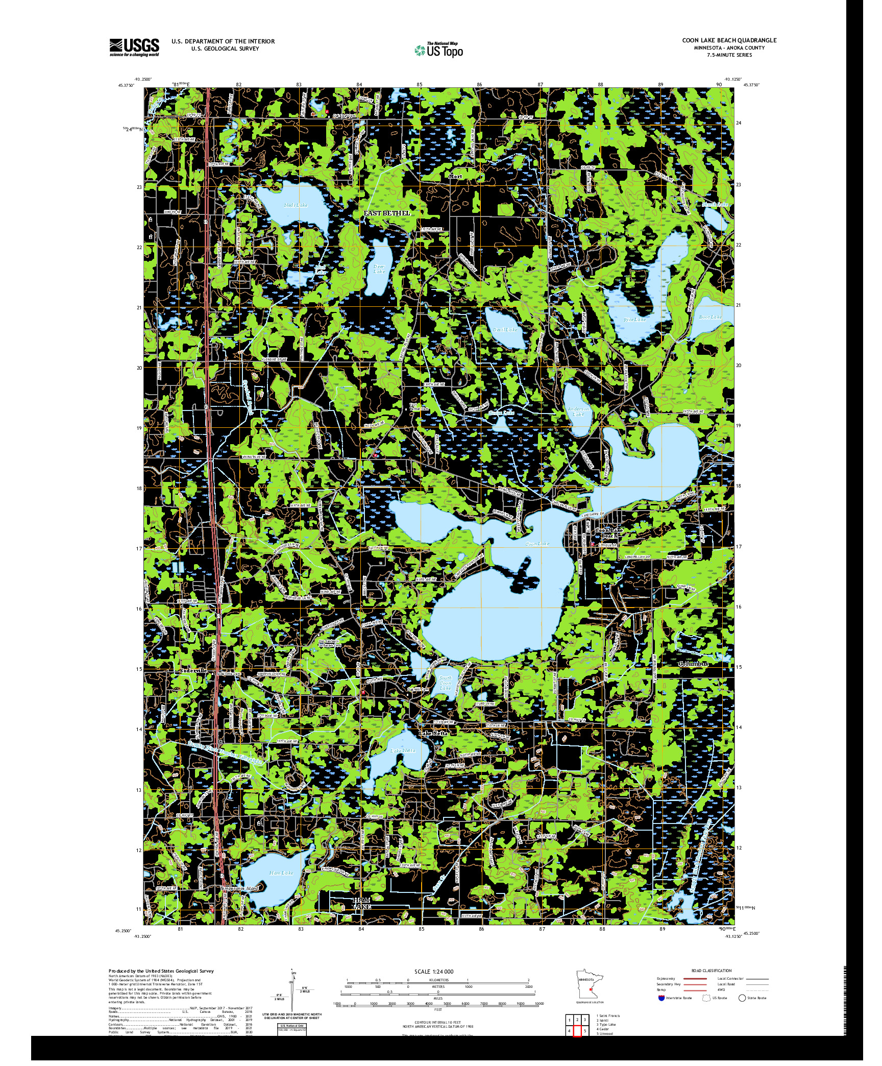 US TOPO 7.5-MINUTE MAP FOR COON LAKE BEACH, MN