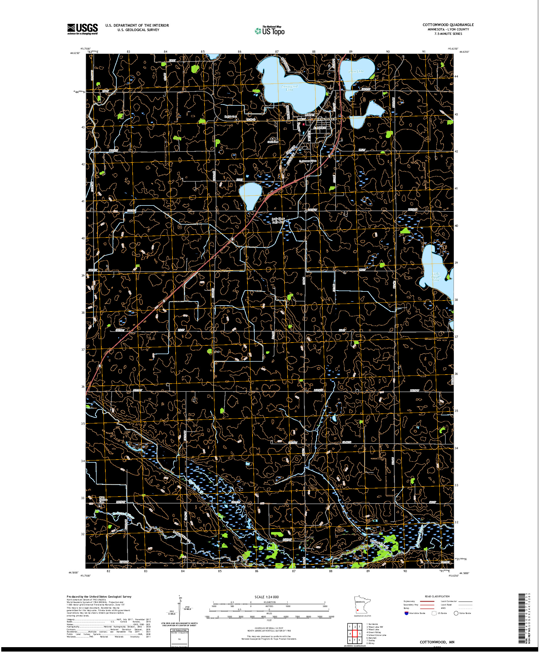 US TOPO 7.5-MINUTE MAP FOR COTTONWOOD, MN