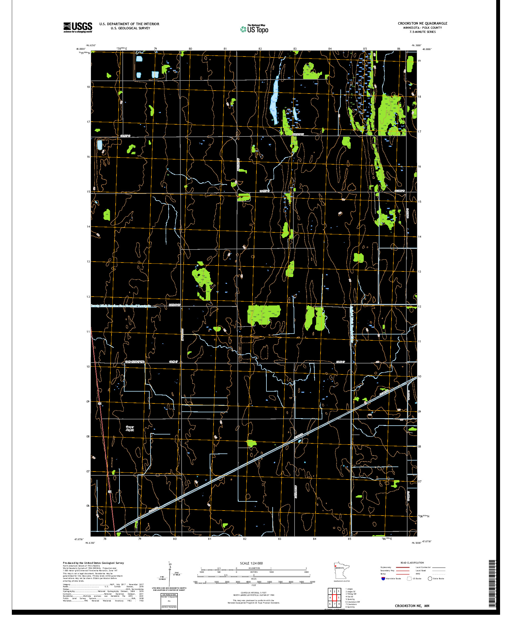 US TOPO 7.5-MINUTE MAP FOR CROOKSTON NE, MN