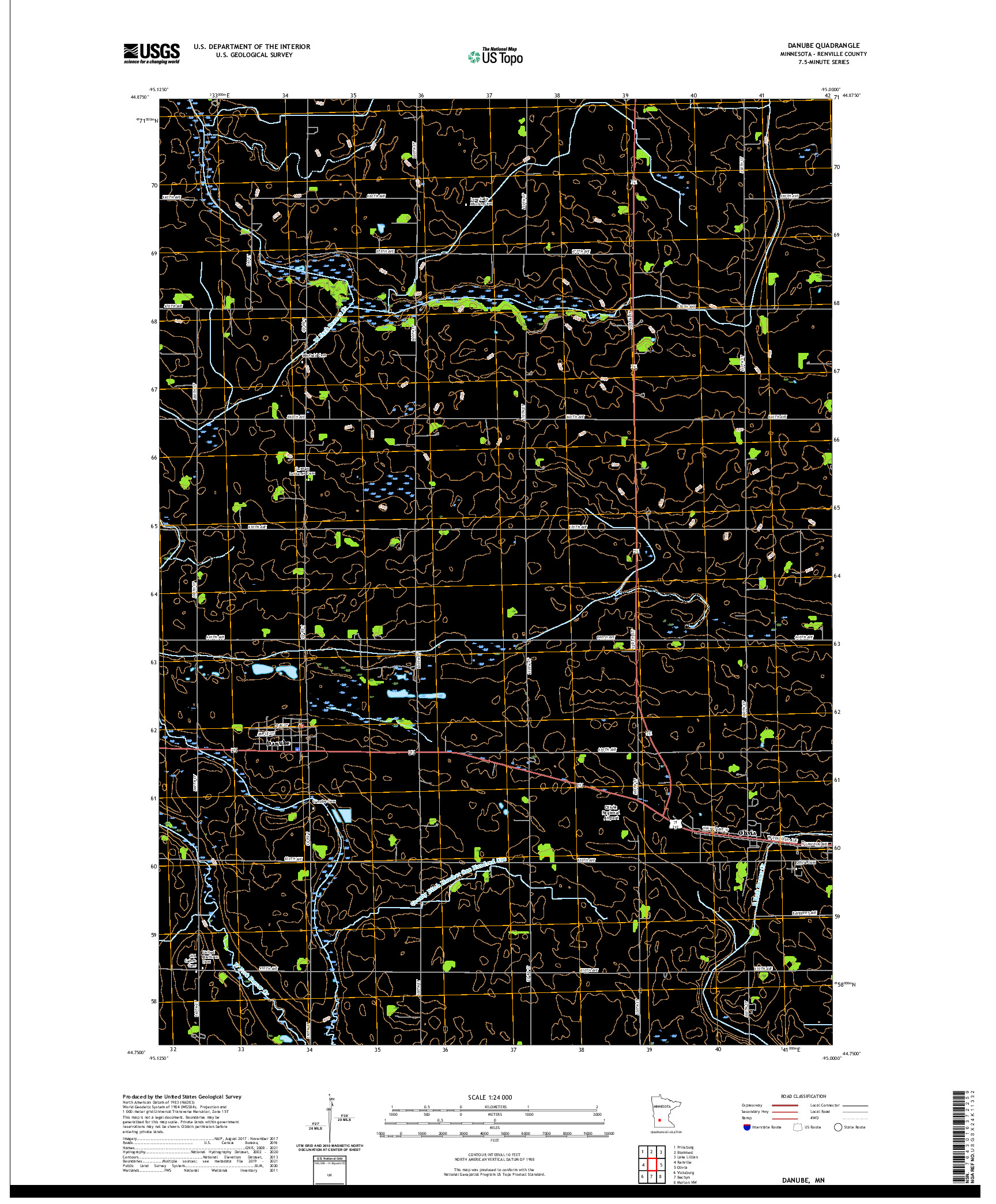 US TOPO 7.5-MINUTE MAP FOR DANUBE, MN