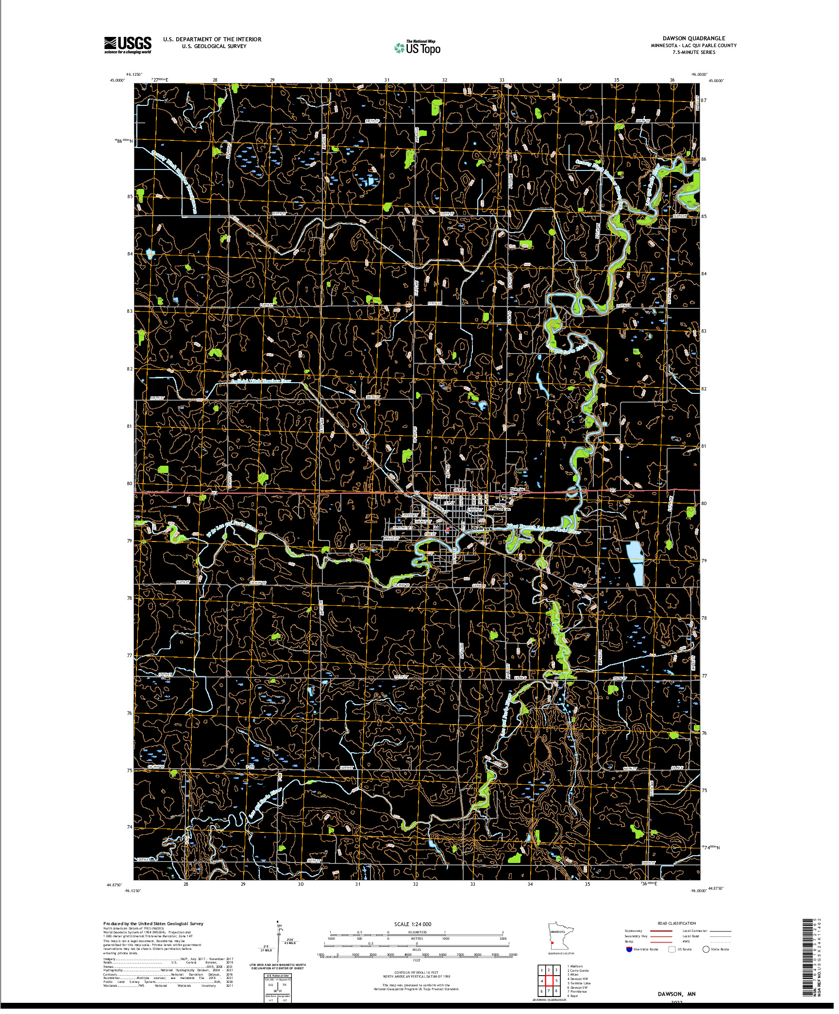 US TOPO 7.5-MINUTE MAP FOR DAWSON, MN