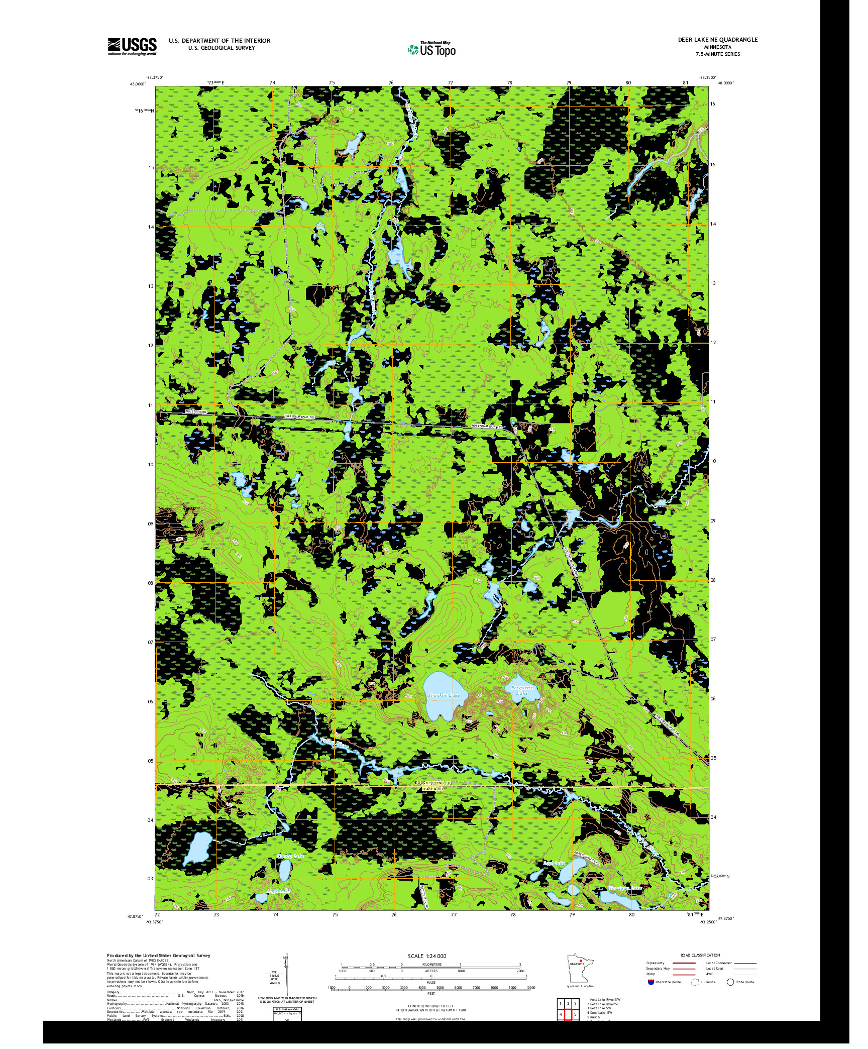 US TOPO 7.5-MINUTE MAP FOR DEER LAKE NE, MN