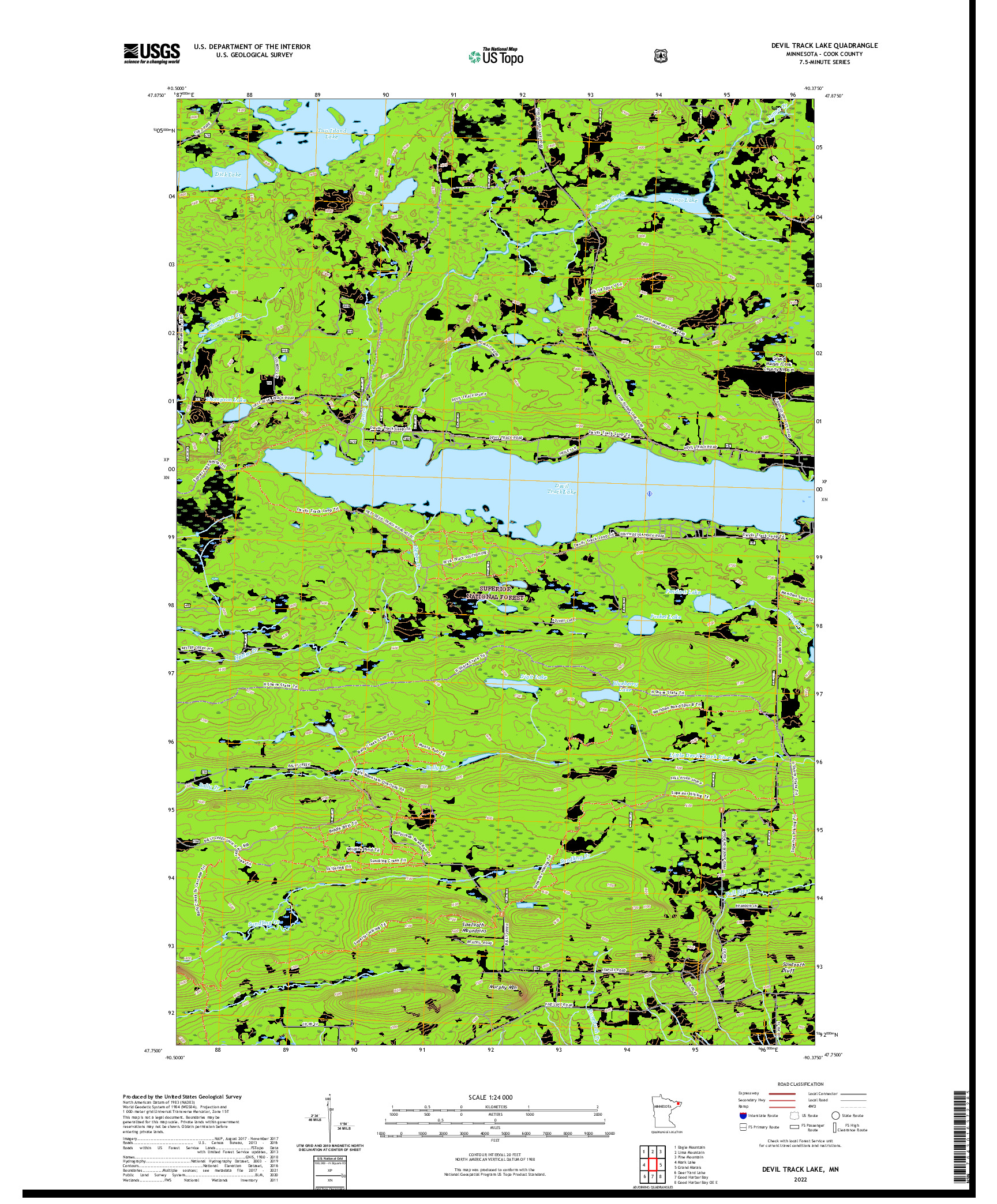 US TOPO 7.5-MINUTE MAP FOR DEVIL TRACK LAKE, MN