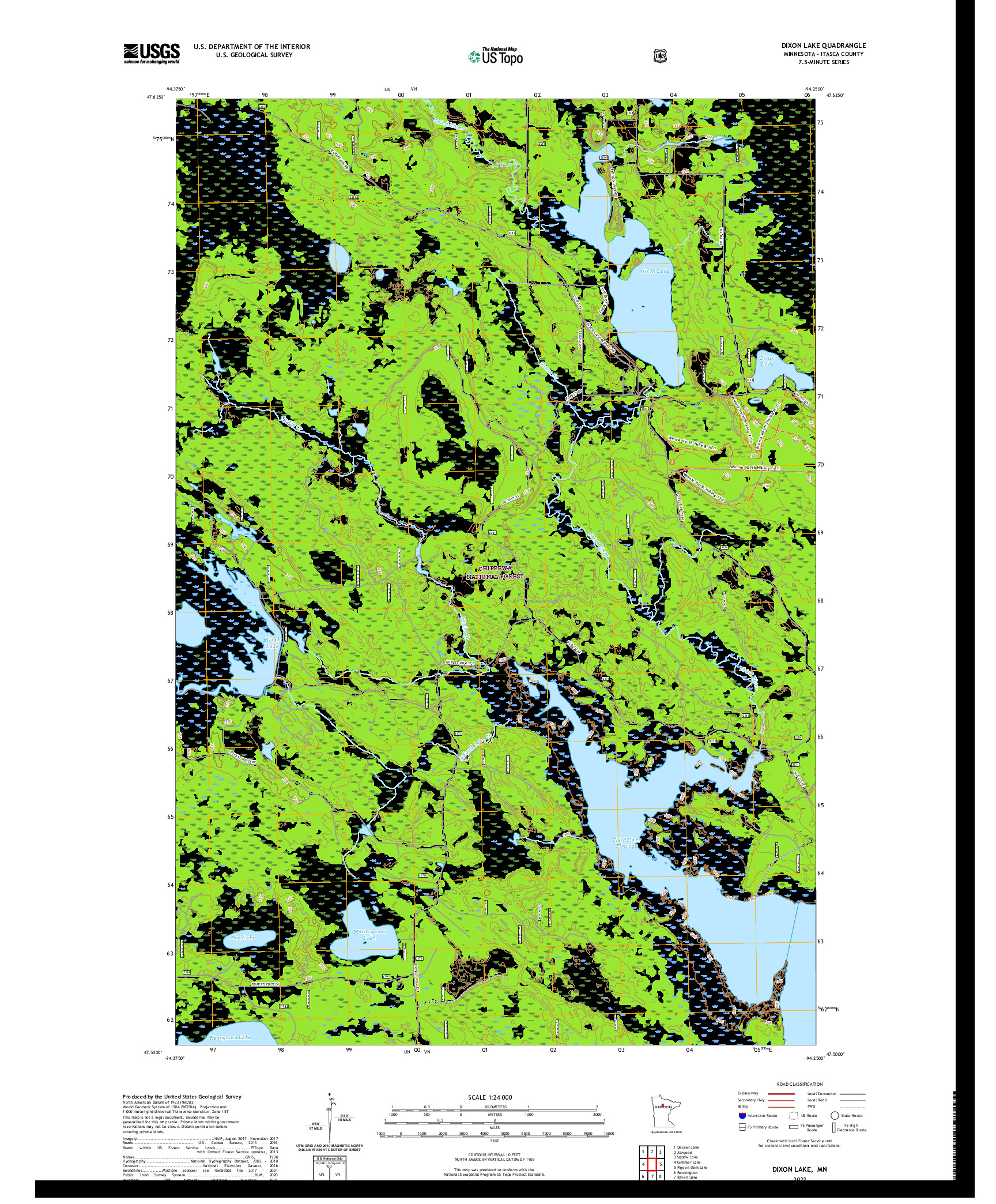 US TOPO 7.5-MINUTE MAP FOR DIXON LAKE, MN