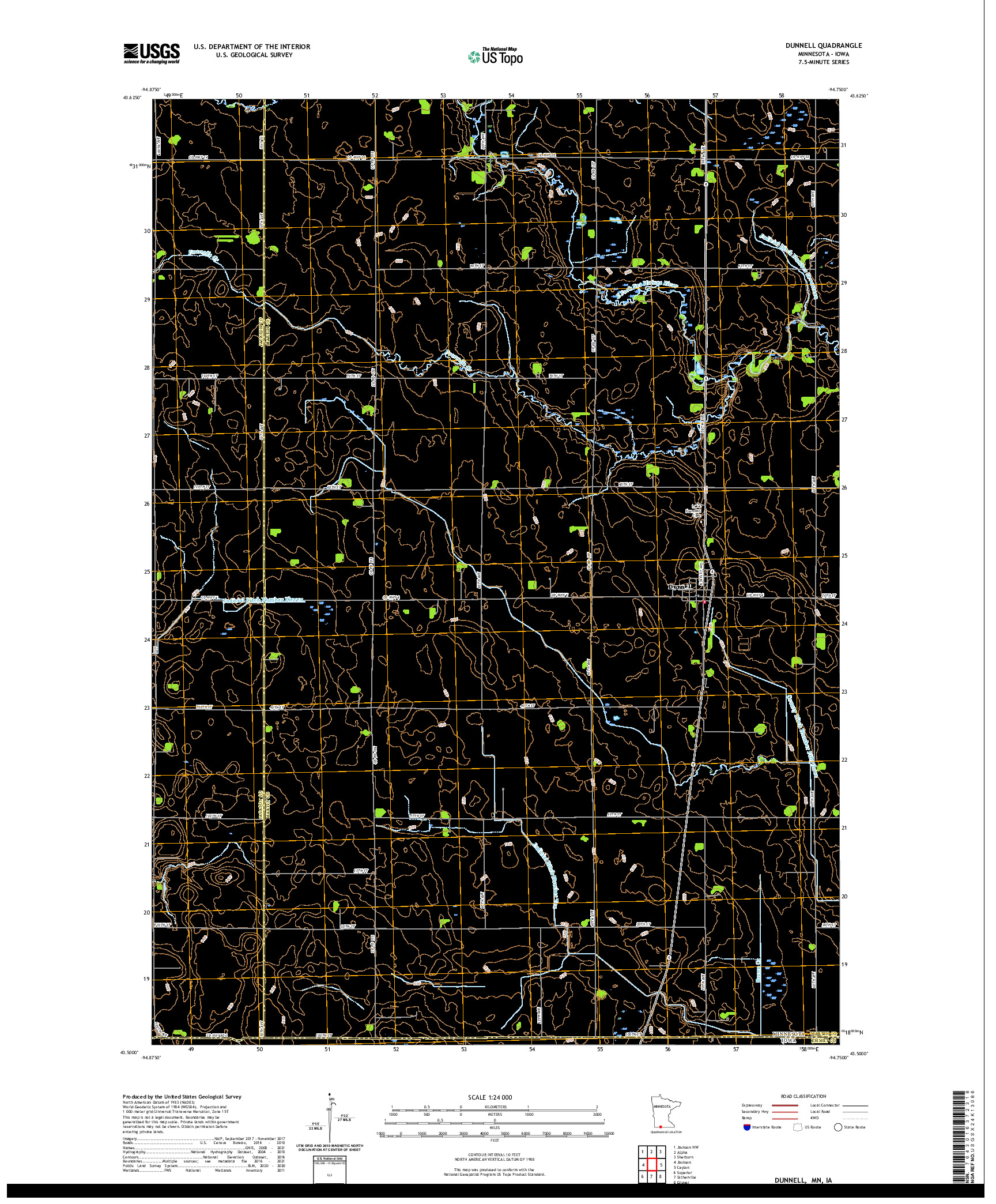 US TOPO 7.5-MINUTE MAP FOR DUNNELL, MN,IA