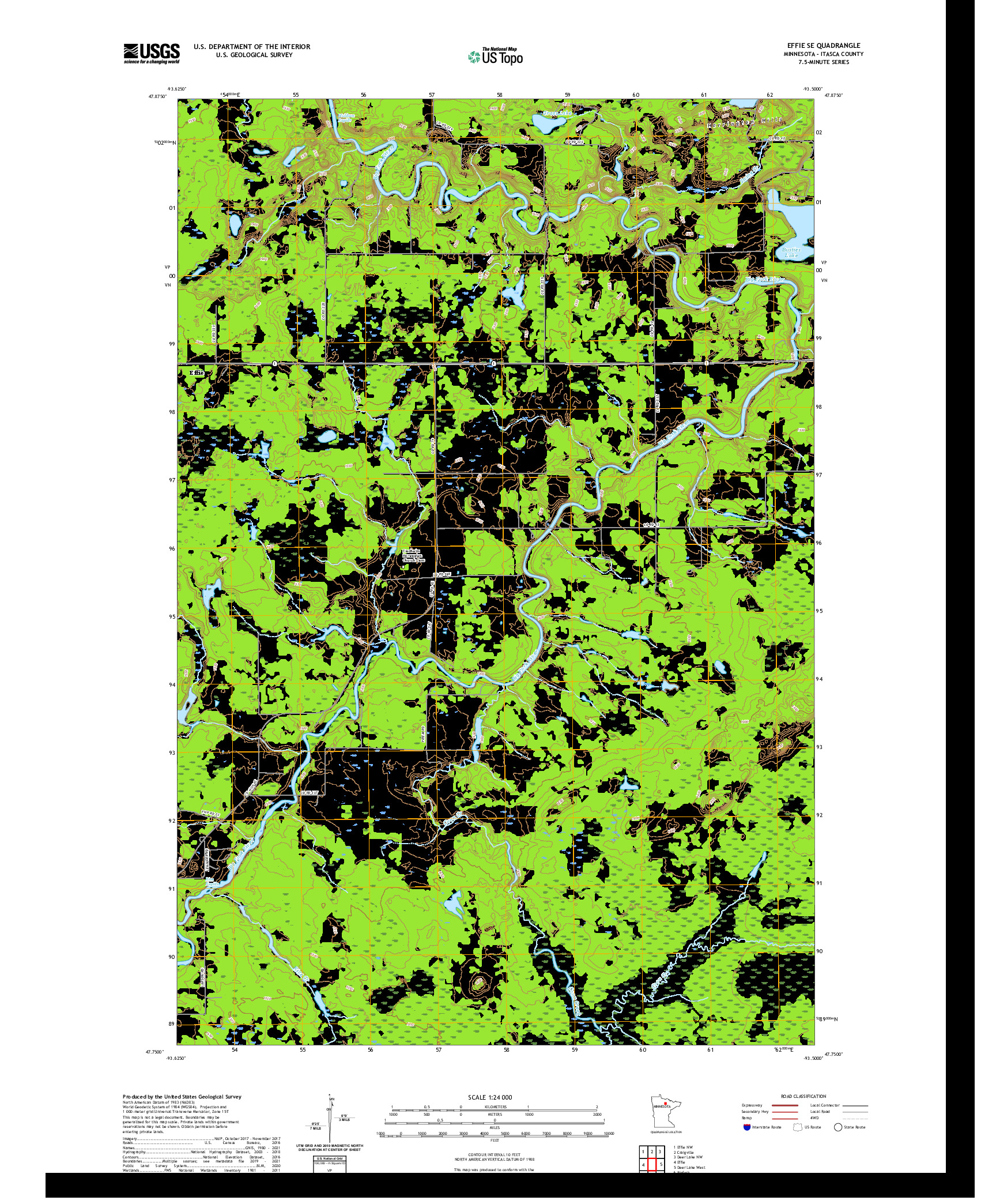 US TOPO 7.5-MINUTE MAP FOR EFFIE SE, MN