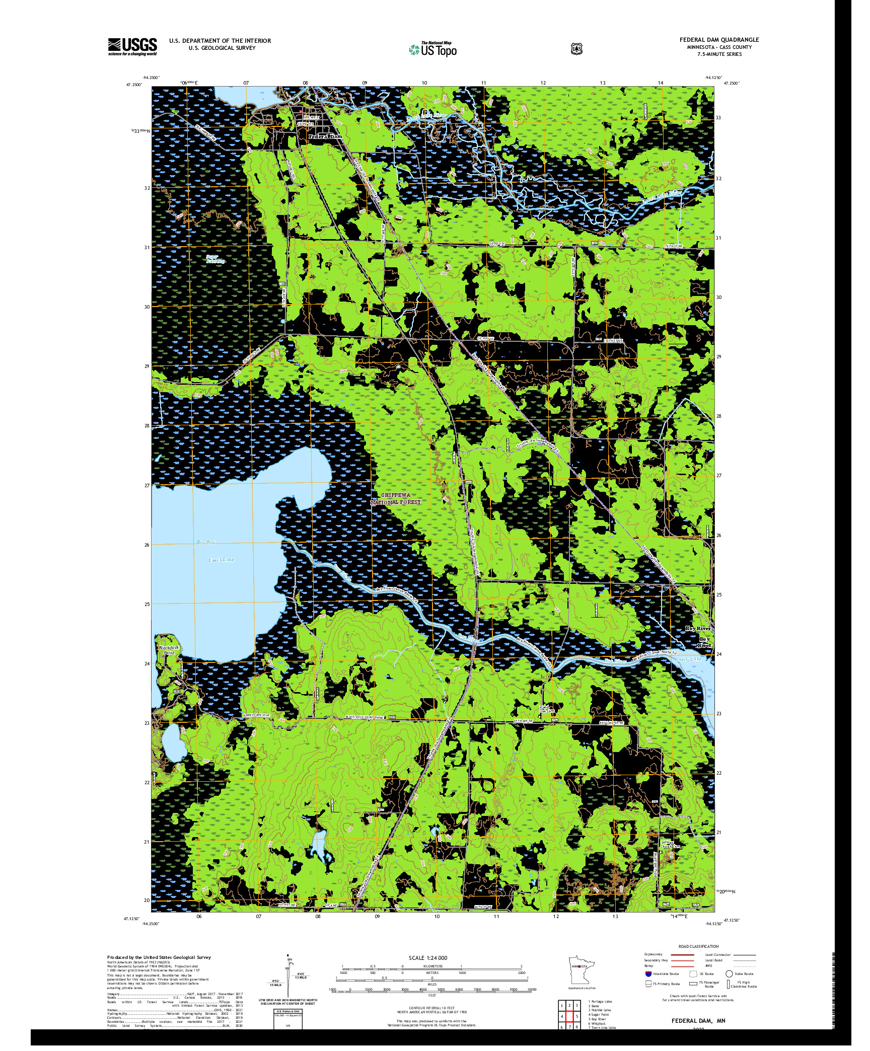 US TOPO 7.5-MINUTE MAP FOR FEDERAL DAM, MN