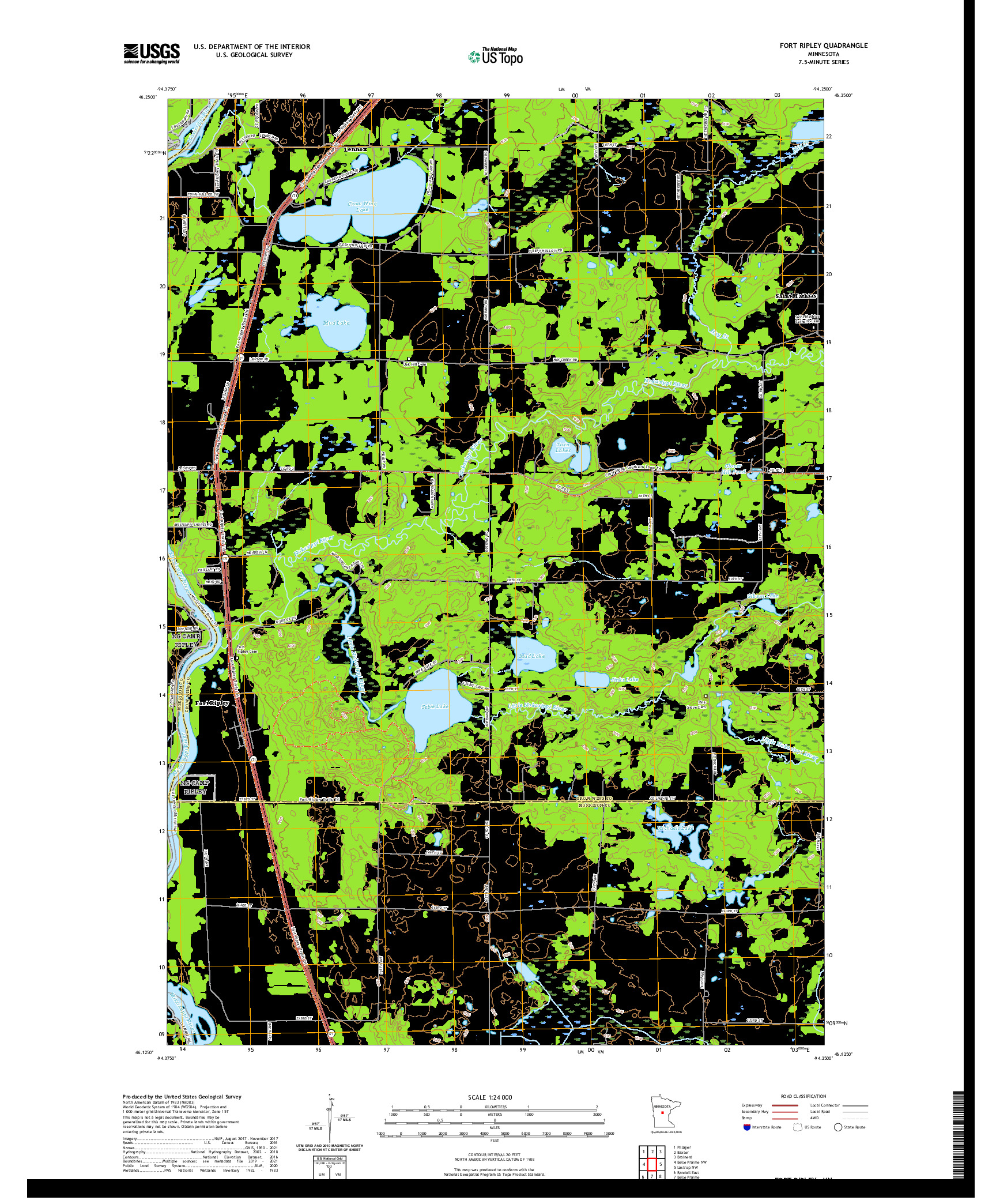 US TOPO 7.5-MINUTE MAP FOR FORT RIPLEY, MN