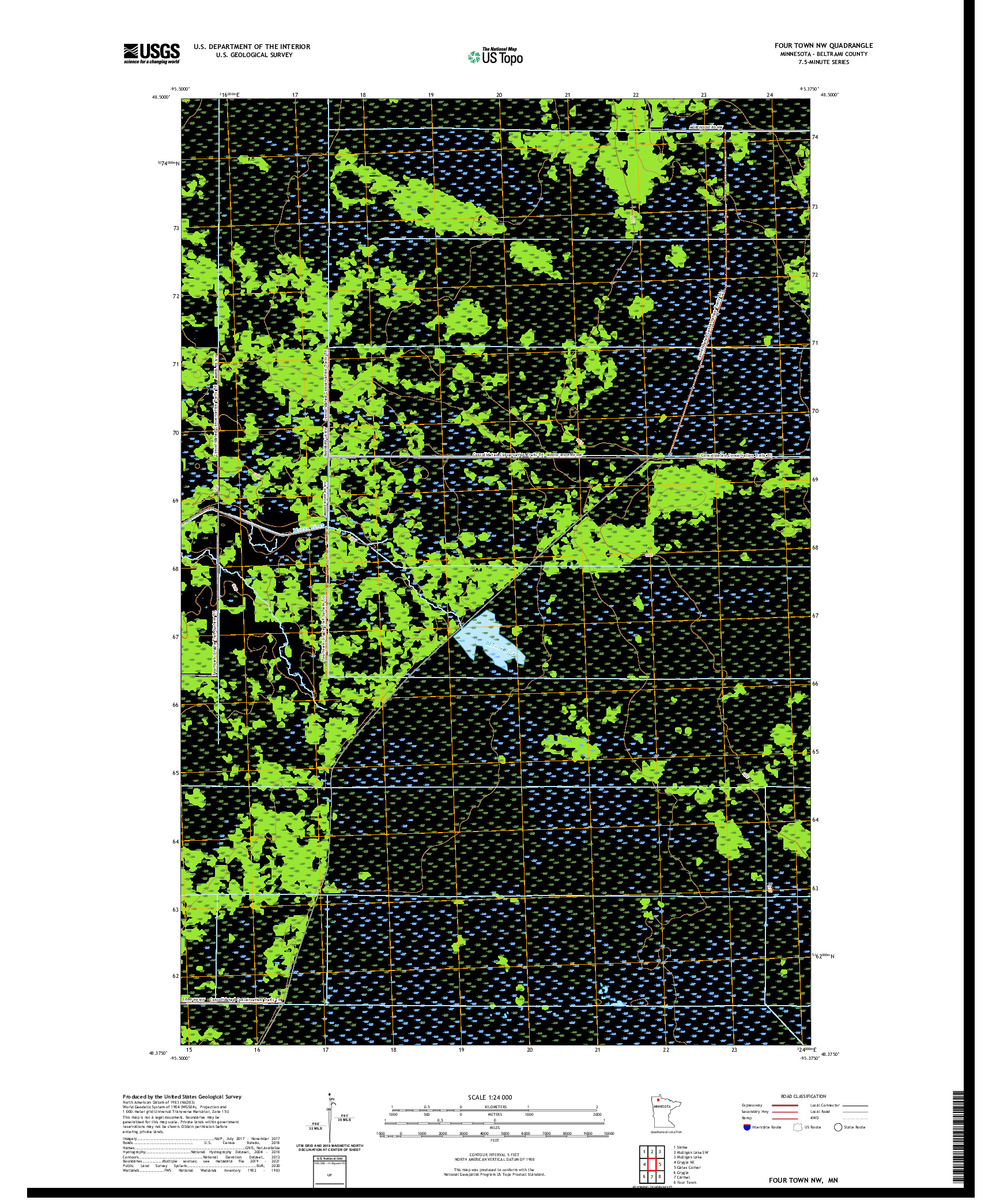 US TOPO 7.5-MINUTE MAP FOR FOUR TOWN NW, MN