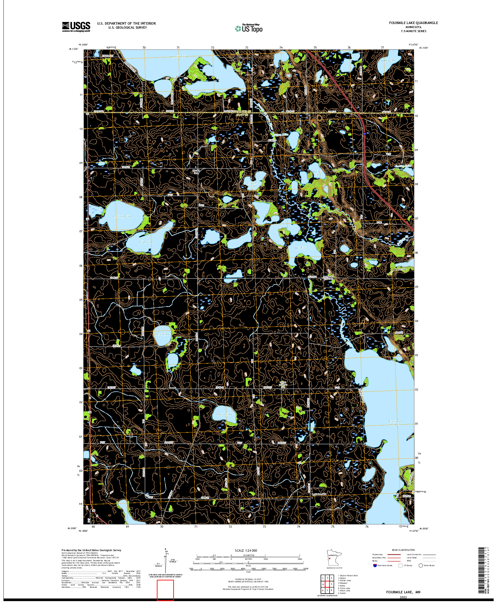 US TOPO 7.5-MINUTE MAP FOR FOURMILE LAKE, MN