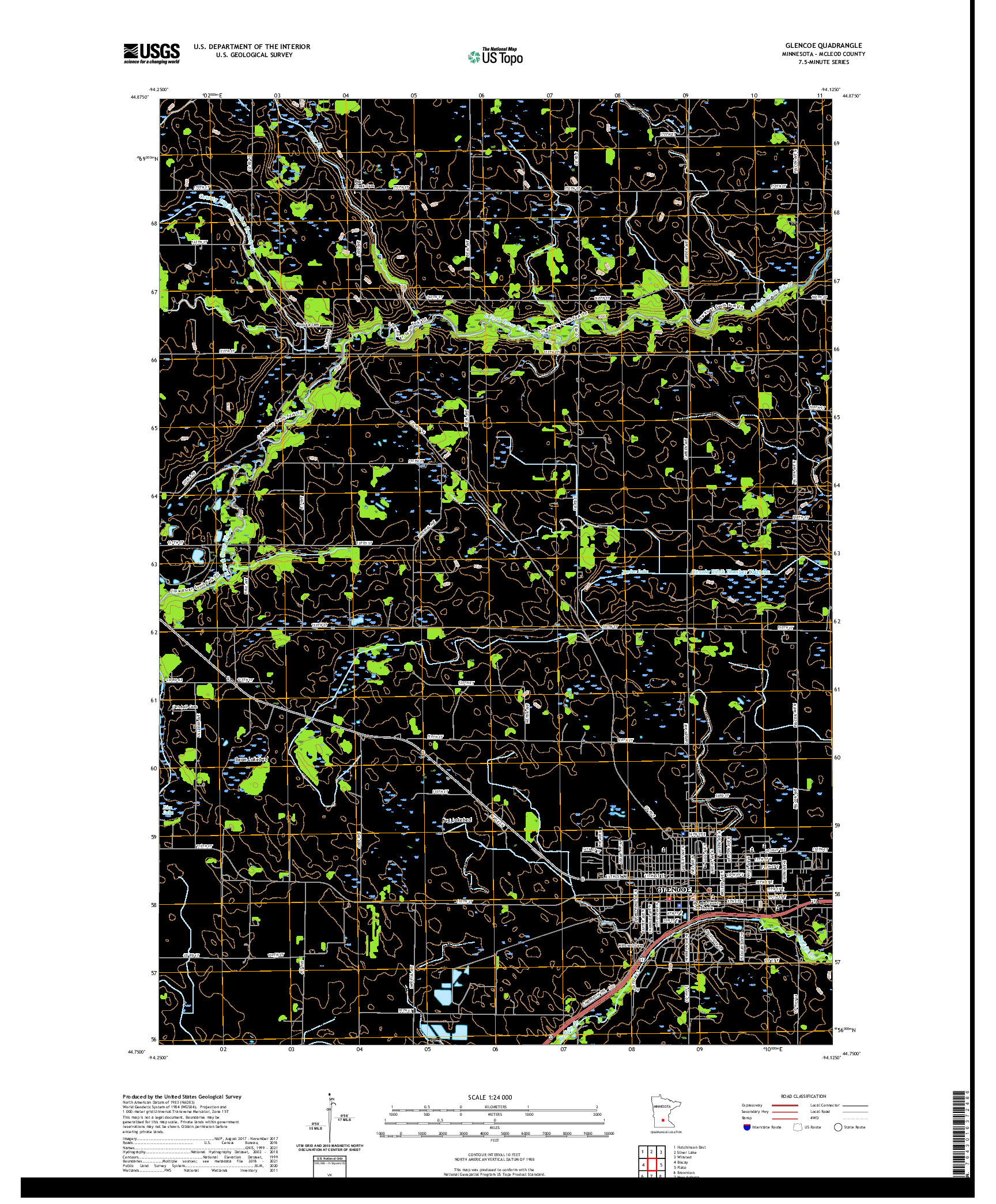 US TOPO 7.5-MINUTE MAP FOR GLENCOE, MN