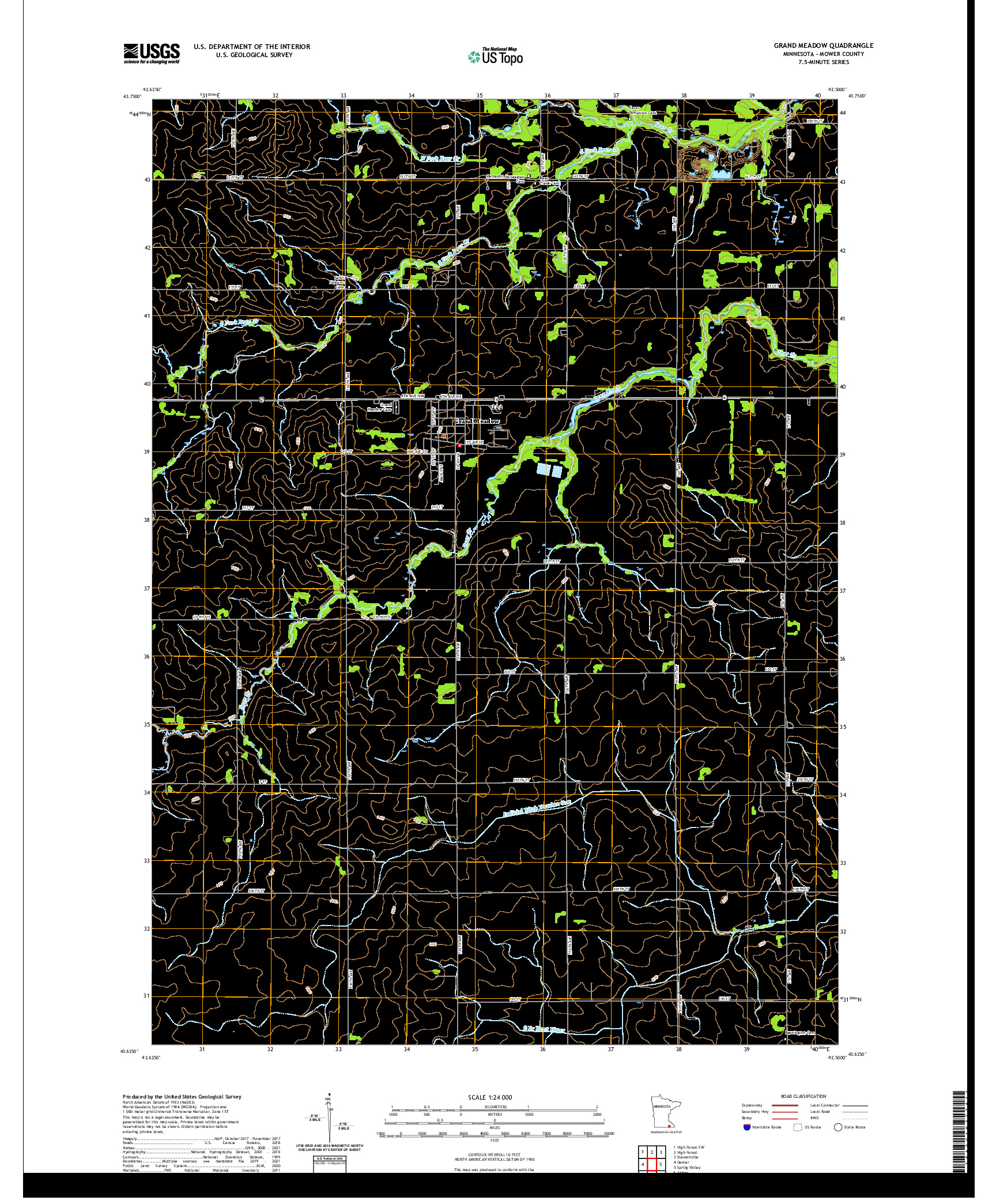 US TOPO 7.5-MINUTE MAP FOR GRAND MEADOW, MN