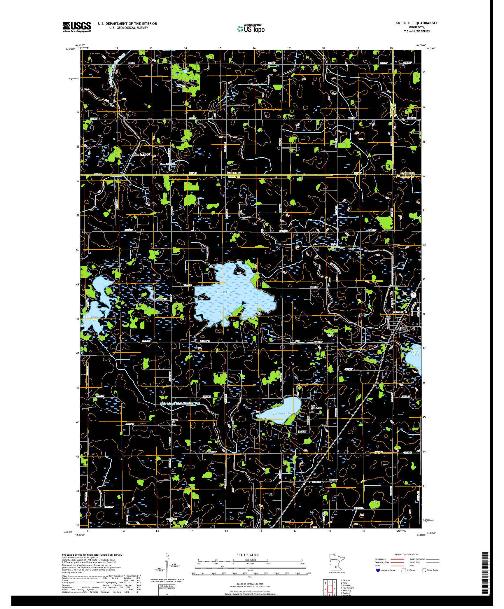 US TOPO 7.5-MINUTE MAP FOR GREEN ISLE, MN